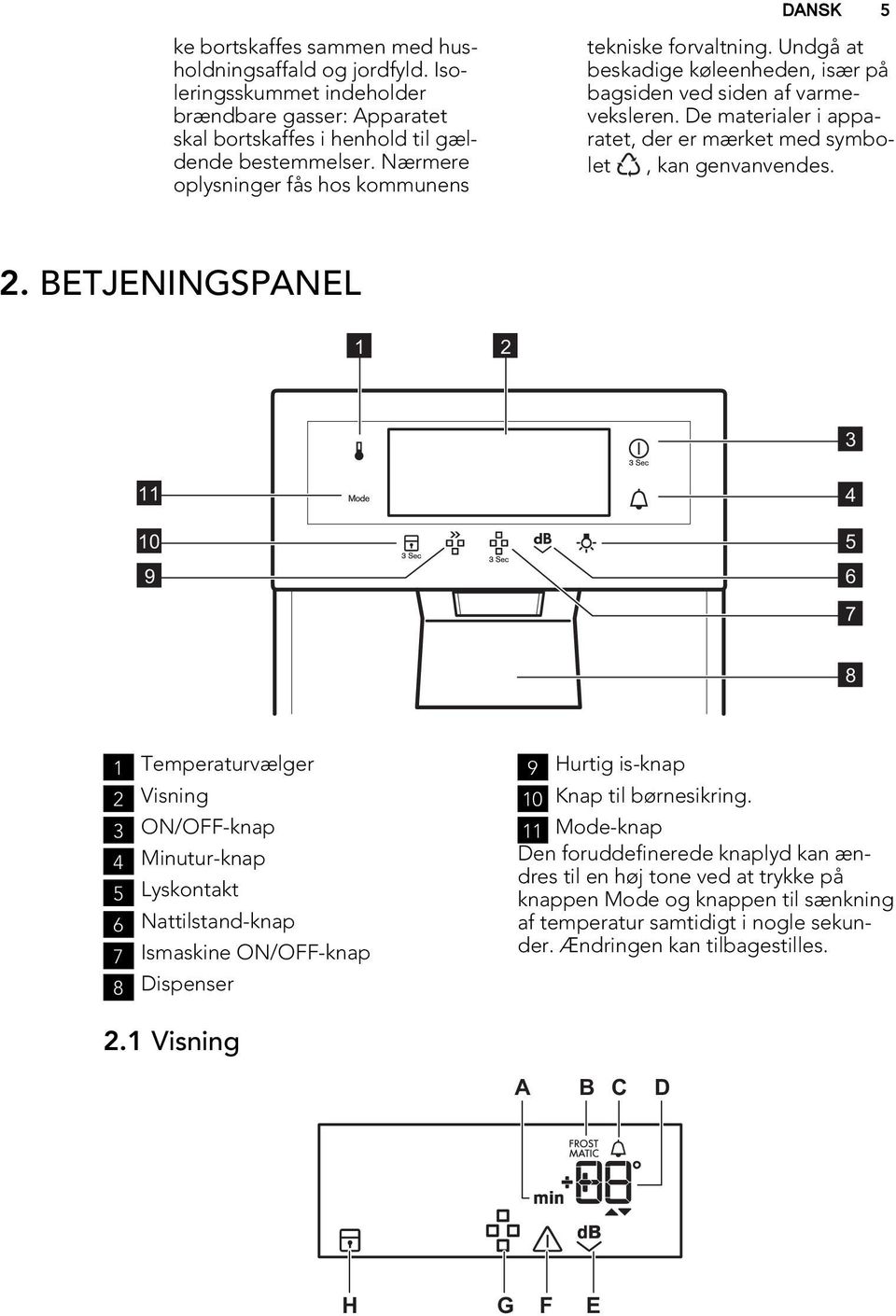 De materialer i apparatet, der er mærket med symbolet, kan genvanvendes. 2.