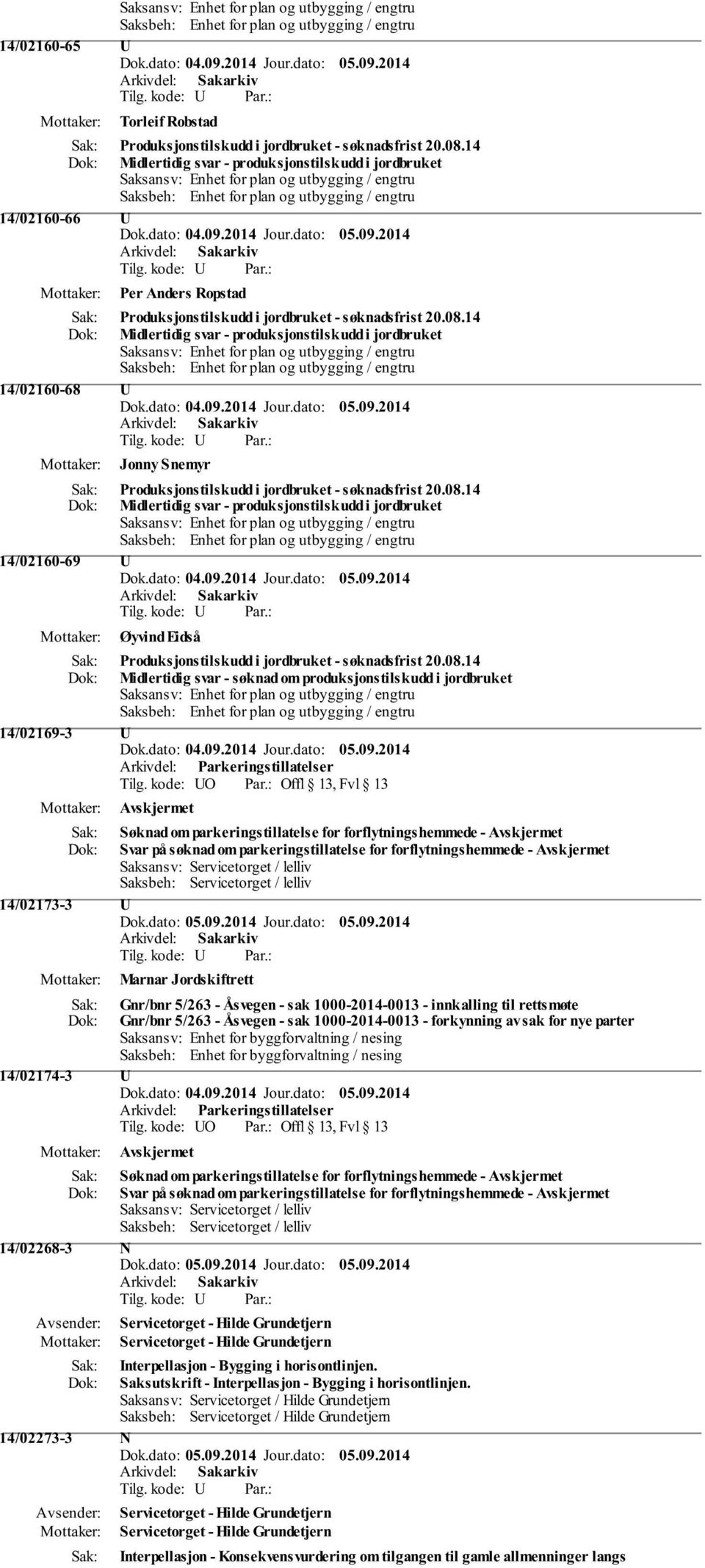 14 Midlertidig svar - produksjonstilskudd i jordbruket 14/02160-68 Jonny Snemyr Produksjonstilskudd i jordbruket - søknadsfrist 20.08.