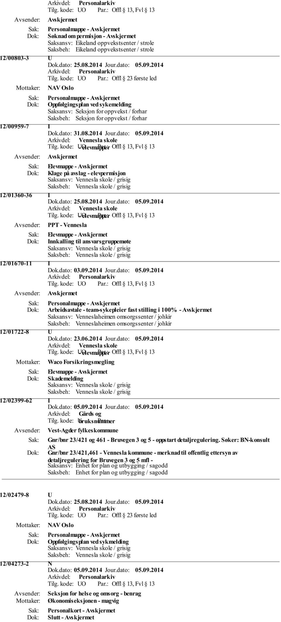 2014 Jour.dato: 05.09.2014 Tilg. kode: O - elevmapper Offl 13, Fvl 13 Elevmappe - Klage på avslag - elevpermisjon 12/01360-36 I Tilg.