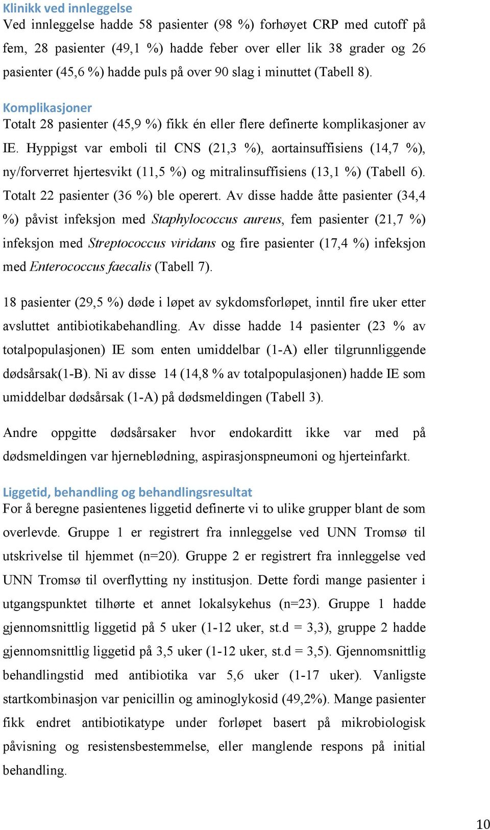 Hyppigst var emboli til CNS (21,3 %), aortainsuffisiens (14,7 %), ny/forverret hjertesvikt (11,5 %) og mitralinsuffisiens (13,1 %) (Tabell 6). Totalt 22 pasienter (36 %) ble operert.