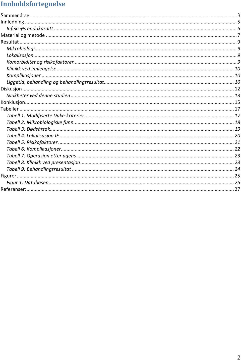 ..17 Tabell1.ModifiserteDuke kriterier...17 Tabell2:Mikrobiologiskefunn...18 Tabell3:Dødsårsak...19 Tabell4:LokalisasjonIE...20 Tabell5:Risikofaktorer.