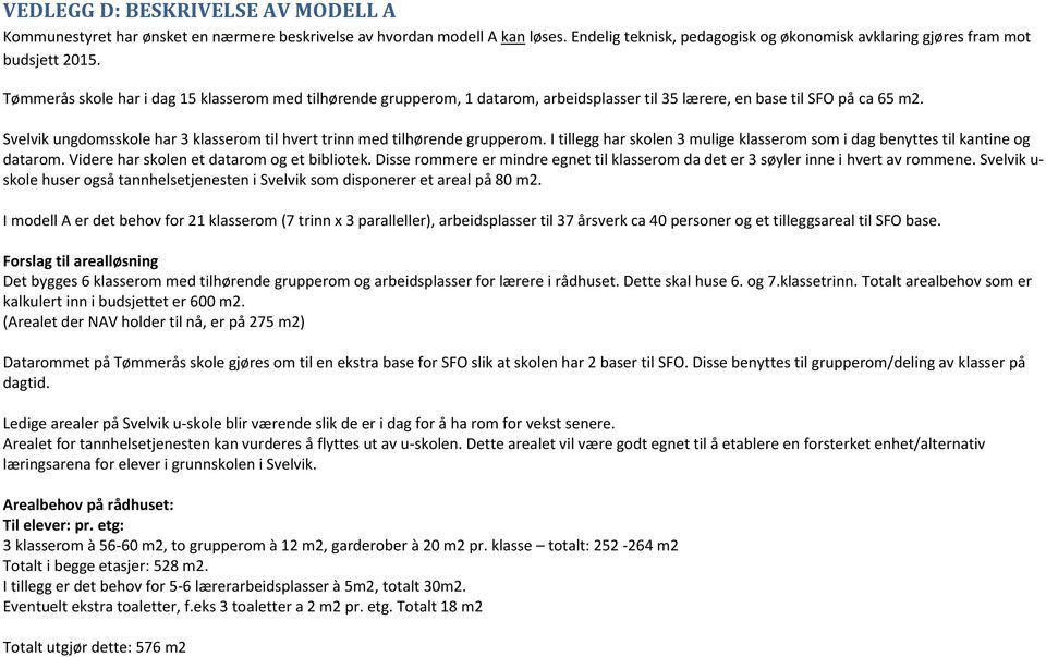 Svelvik ungdomsskole har 3 klasserom til hvert trinn med tilhørende grupperom. I tillegg har skolen 3 mulige klasserom som i dag benyttes til kantine og datarom.