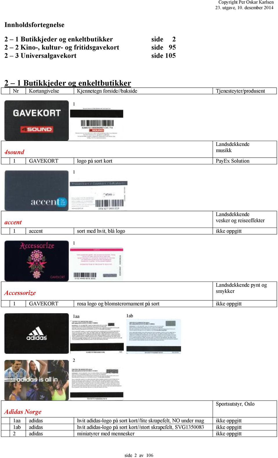 Kortangivelse Kjennetegn forside//bakside Tjenesteyter/produsent 4sound musikk GAVEKORT logo på sort kort PayEx Solution accent vesker og reiseeffekter accent sort med hvit, blå logo