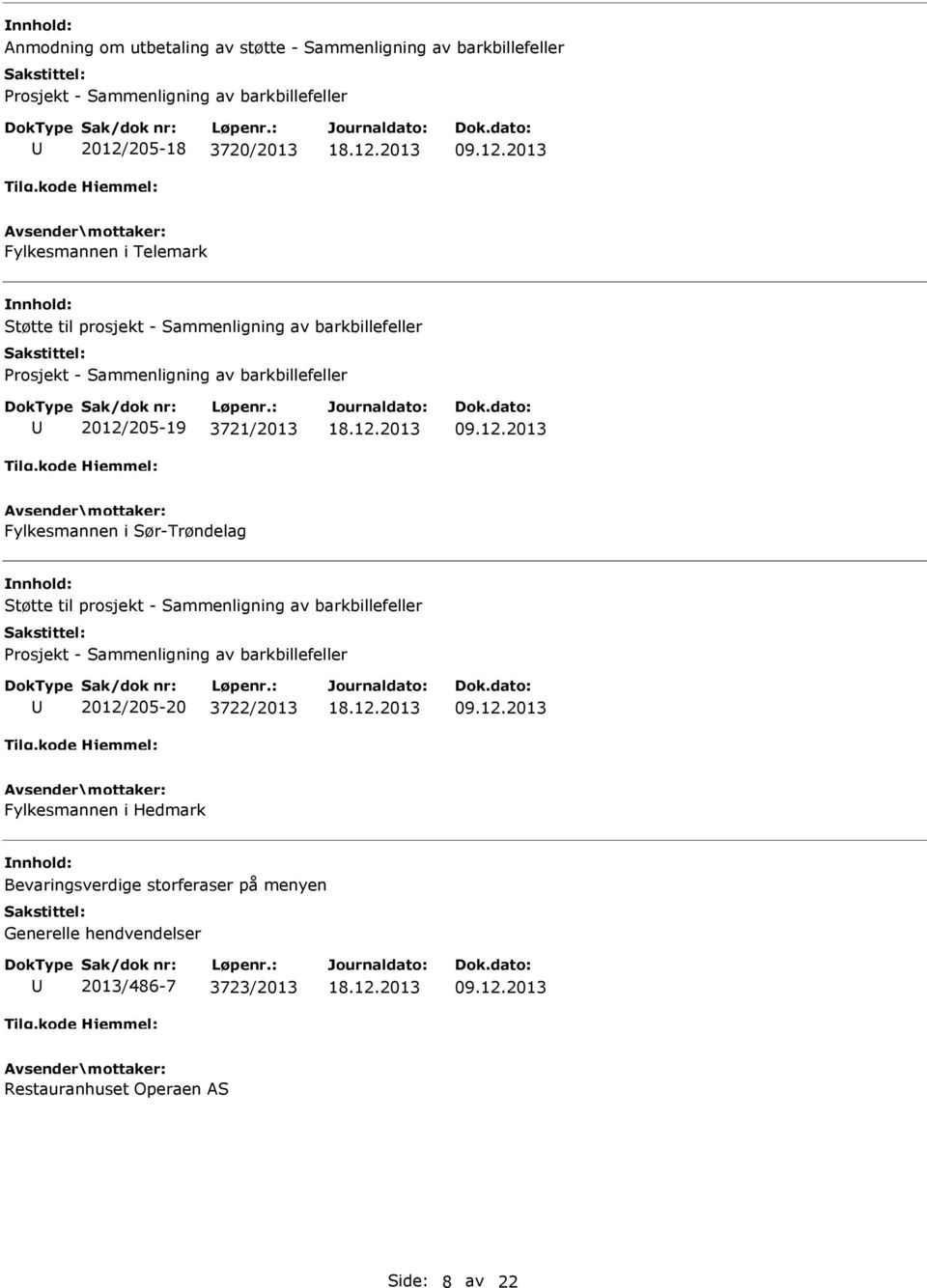 2013 Fylkesmannen i Telemark Støtte til prosjekt - Sammenligning av barkbillefeller Prosjekt - Sammenligning av barkbillefeller 2012/205-19 3721/2013 09.