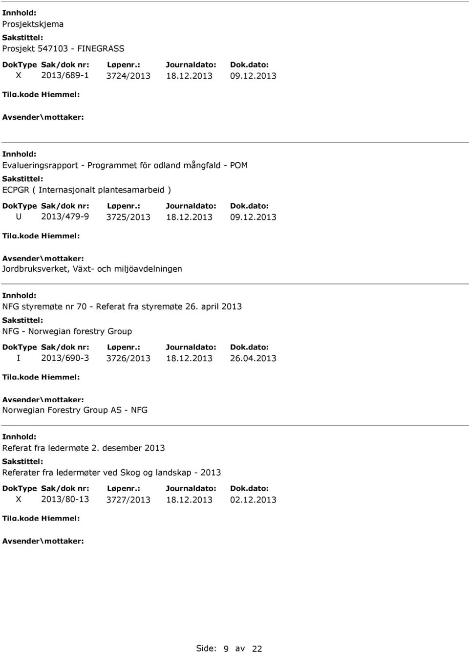 2013 Jordbruksverket, Växt- och miljöavdelningen NFG styremøte nr 70 - Referat fra styremøte 26.