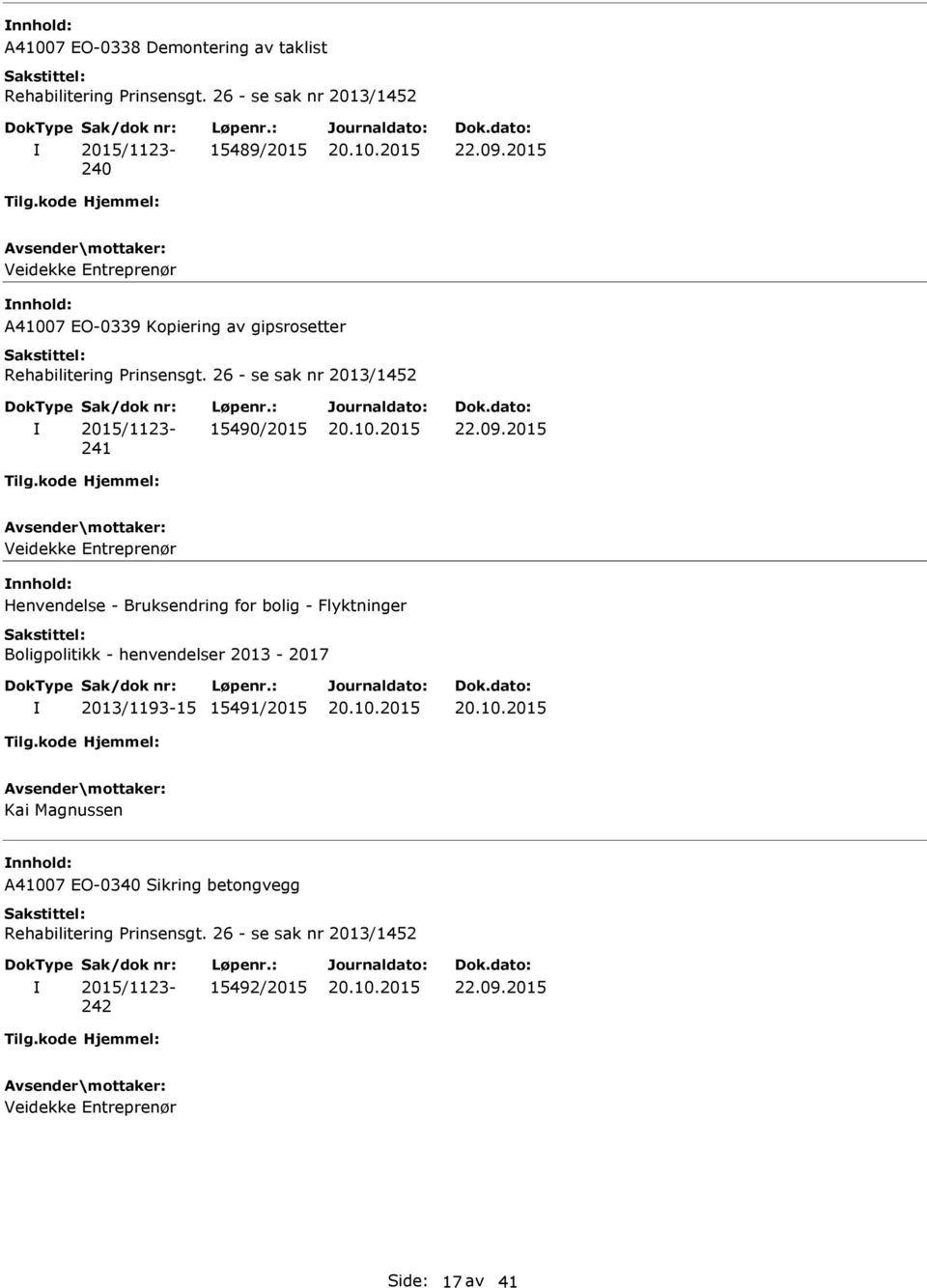 2015 nnhold: Henvendelse - Bruksendring for bolig - Flyktninger Boligpolitikk -