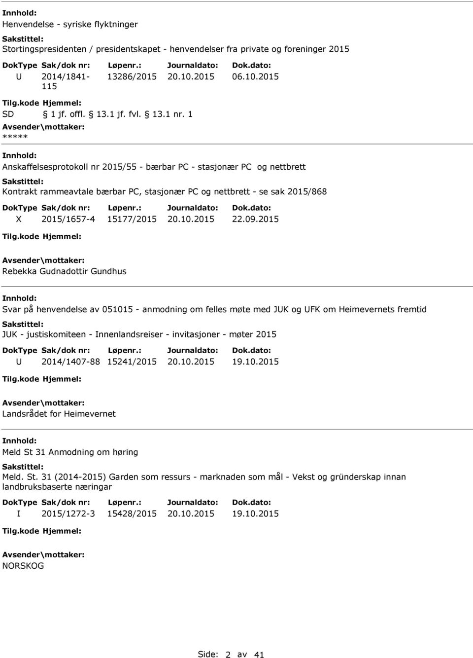 1 ***** nnhold: Anskaffelsesprotokoll nr 2015/55 - bærbar PC - stasjonær PC og nettbrett Kontrakt rammeavtale bærbar PC, stasjonær PC og nettbrett - se sak 2015/868 X 2015/1657-4 15177/2015 22.09.