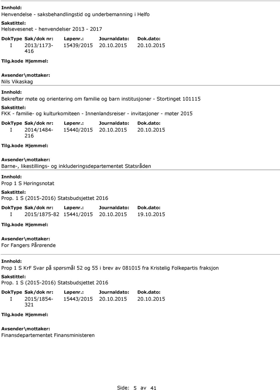 2015 2014/1484-216 15440/2015 Barne-, likestillings- og inkluderingsdepartementet Statsråden nnhold: 2015/1875-82 15441/2015 19.10.