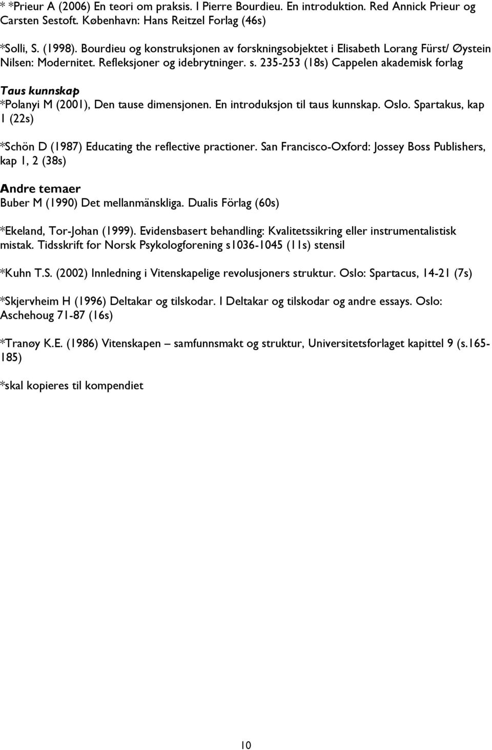 235-253 (18s) Cappelen akademisk forlag Taus kunnskap *Polanyi M (2001), Den tause dimensjonen. En introduksjon til taus kunnskap. Oslo.