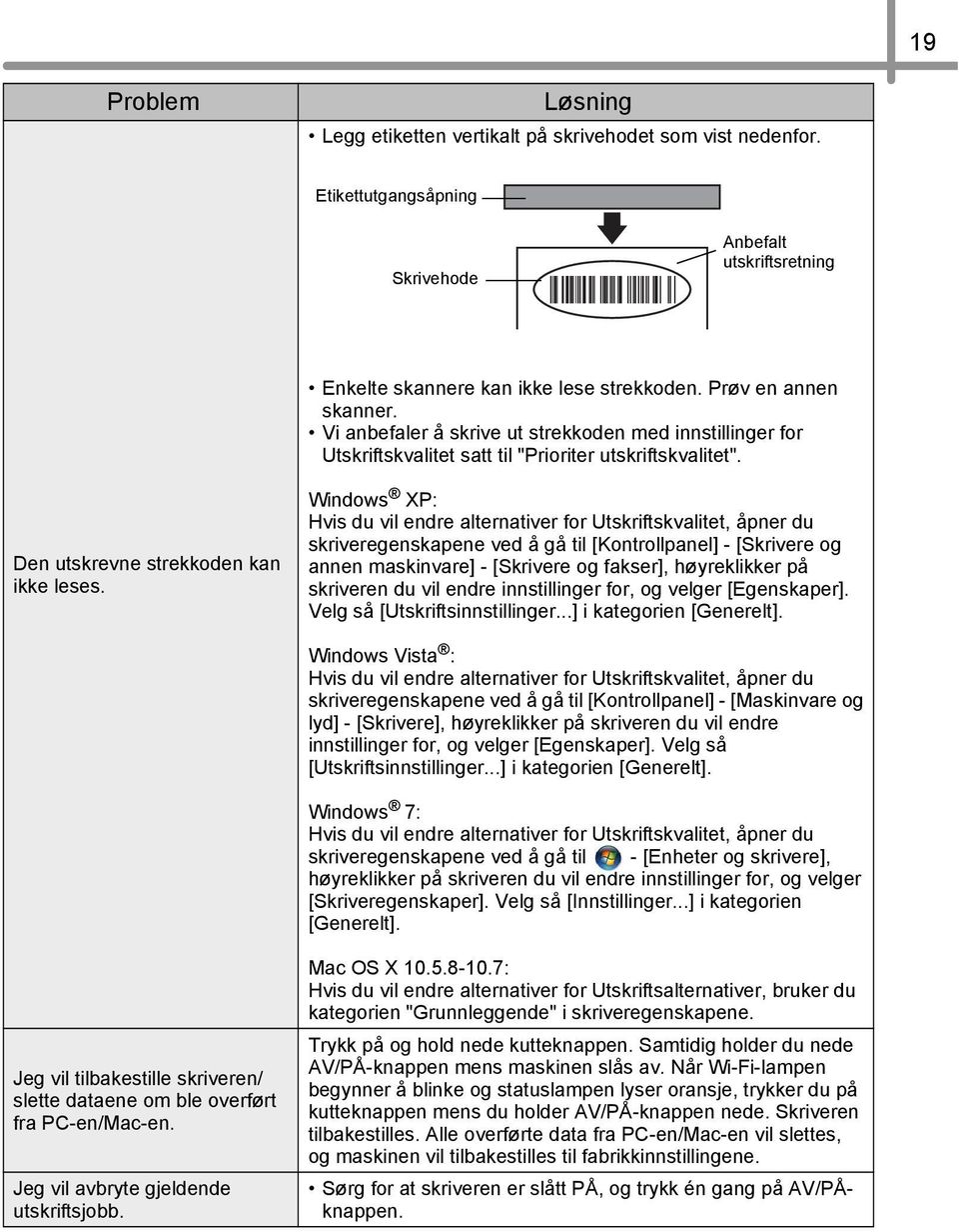 Windows XP: Hvis du vil endre alternativer for Utskriftskvalitet, åpner du skriveregenskapene ved å gå til [Kontrollpanel] - [Skrivere og annen maskinvare] - [Skrivere og fakser], høyreklikker på