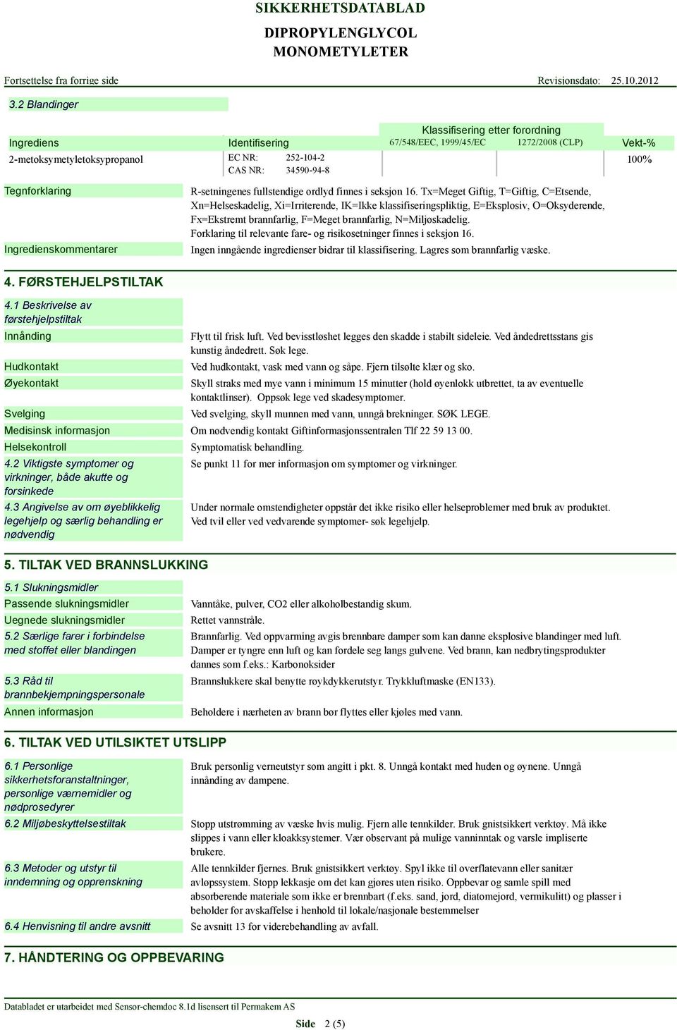 Tx=Meget Giftig, T=Giftig, C=Etsende, Xn=Helseskadelig, Xi=Irriterende, IK=Ikke klassifiseringspliktig, E=Eksplosiv, O=Oksyderende, Fx=Ekstremt brannfarlig, F=Meget brannfarlig, N=Miljøskadelig.