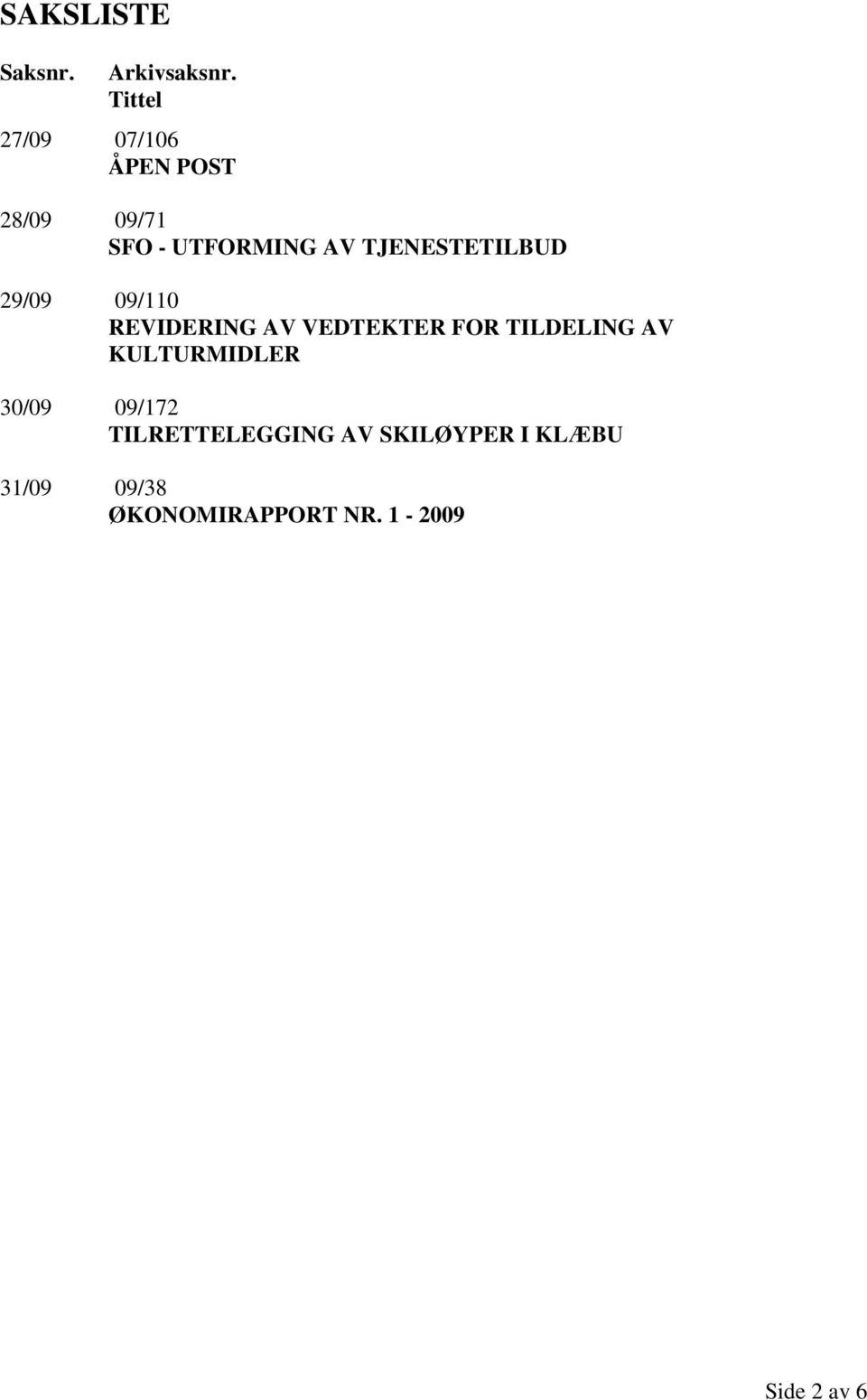 TJENESTETILBUD 29/09 09/110 REVIDERING AV VEDTEKTER FOR TILDELING AV