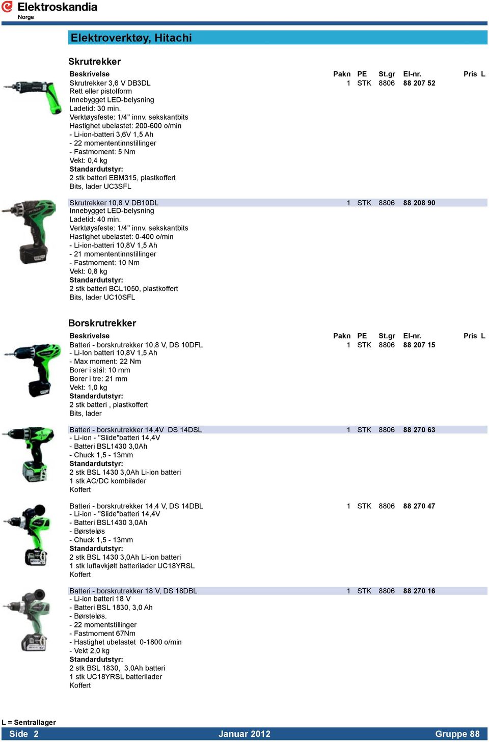 UC3SFL Skrutrekker 10,8 V DB10DL 1 STK 8806 88 208 90 Innebygget LED-belysning Ladetid: 40 min. Verktøysfeste: 1/4" innv.