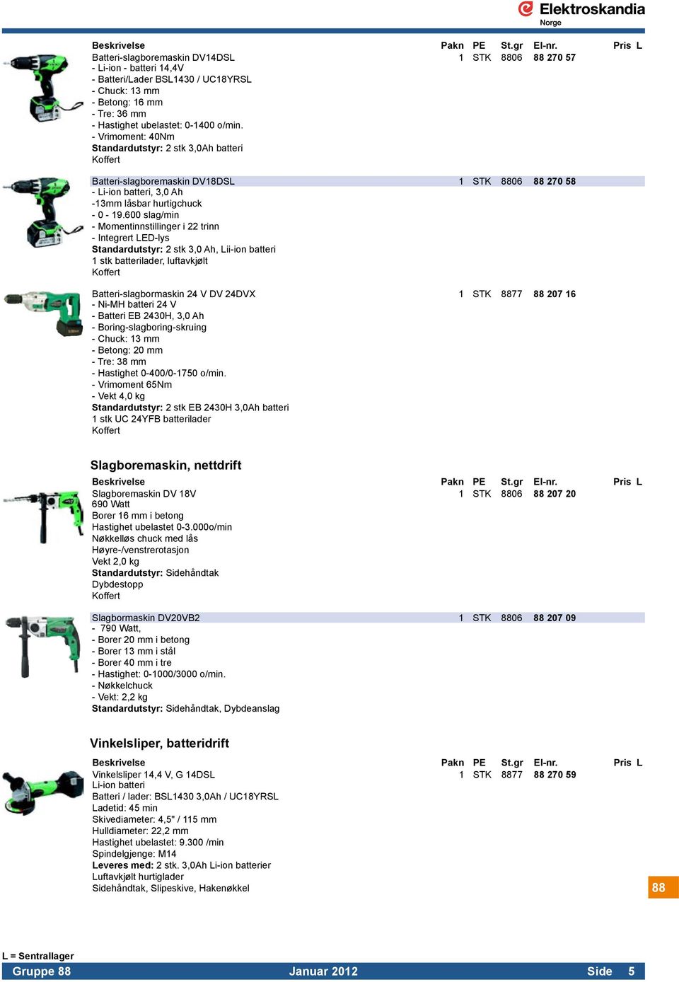 600 slag/min - Momentinnstillinger i 22 trinn - Integrert LED-lys Standardutstyr: 2 stk 3,0 Ah, Lii-ion batteri 1 stk batterilader, luftavkjølt Koffert Batteri-slagbormaskin 24 V DV 24DVX 1 STK 8877