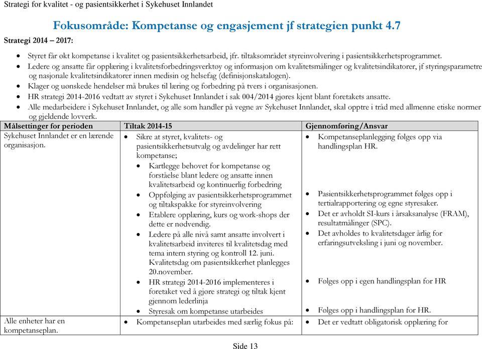 Ledere og ansatte får opplæring i kvalitetsforbedringsverktøy og informasjon om kvalitetsmålinger og kvalitetsindikatorer, jf styringsparametre og nasjonale kvalitetsindikatorer innen medisin og