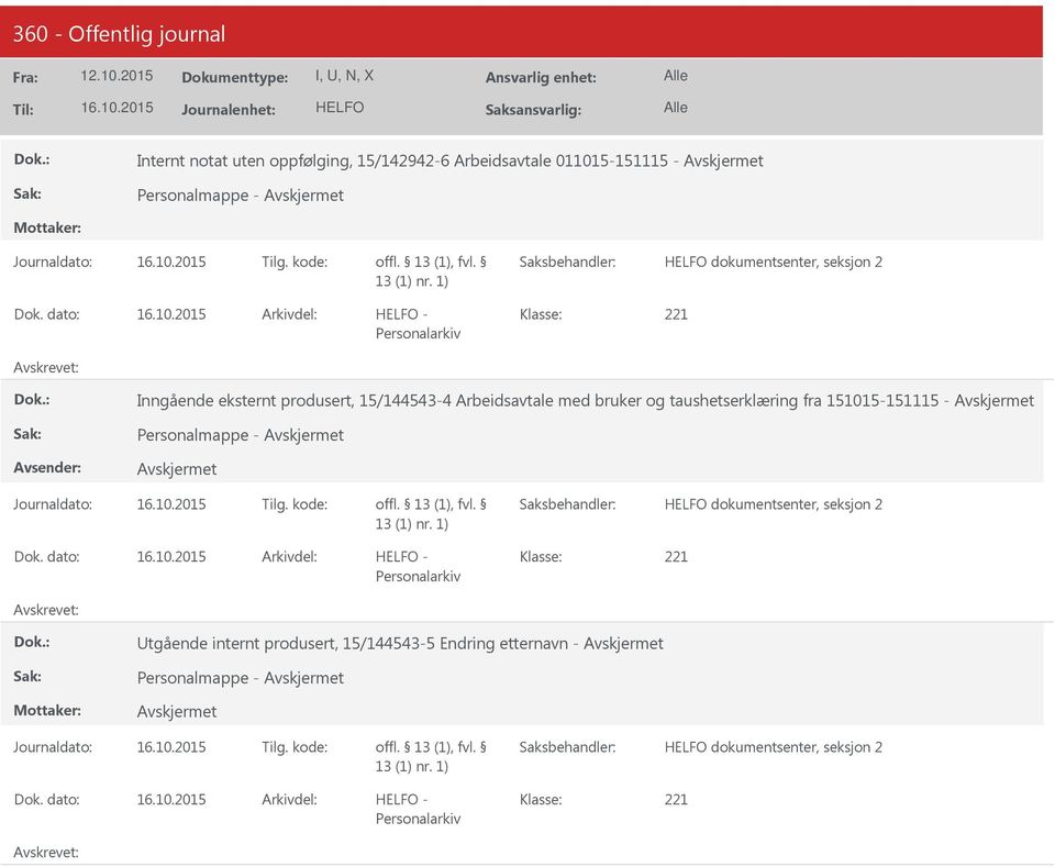 taushetserklæring fra 1015-115 - Personalmappe - dokumentsenter, seksjon 2 Dok.