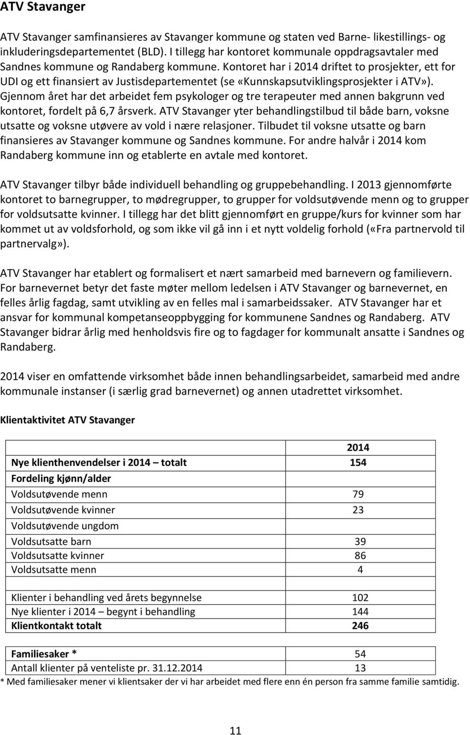 Kontoret har i 2014 driftet to prosjekter, ett for UDI og ett finansiert av Justisdepartementet (se «Kunnskapsutviklingsprosjekter i ATV»).