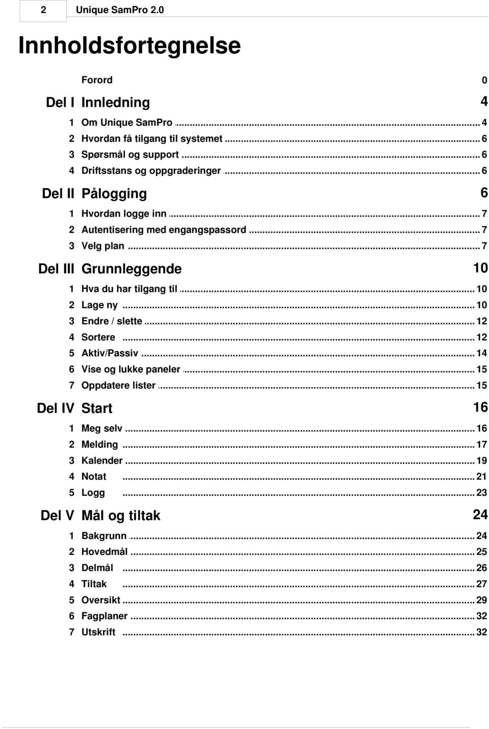 .. tilgang til 10 2 Lage ny... 10 3 Endre / slette... 12 4 Sortere... 12 5 Aktiv/Passiv... 14 6 Vise og lukke... paneler 15 7 Oppdatere... lister 15 16 Del IV Start 1 Meg selv.