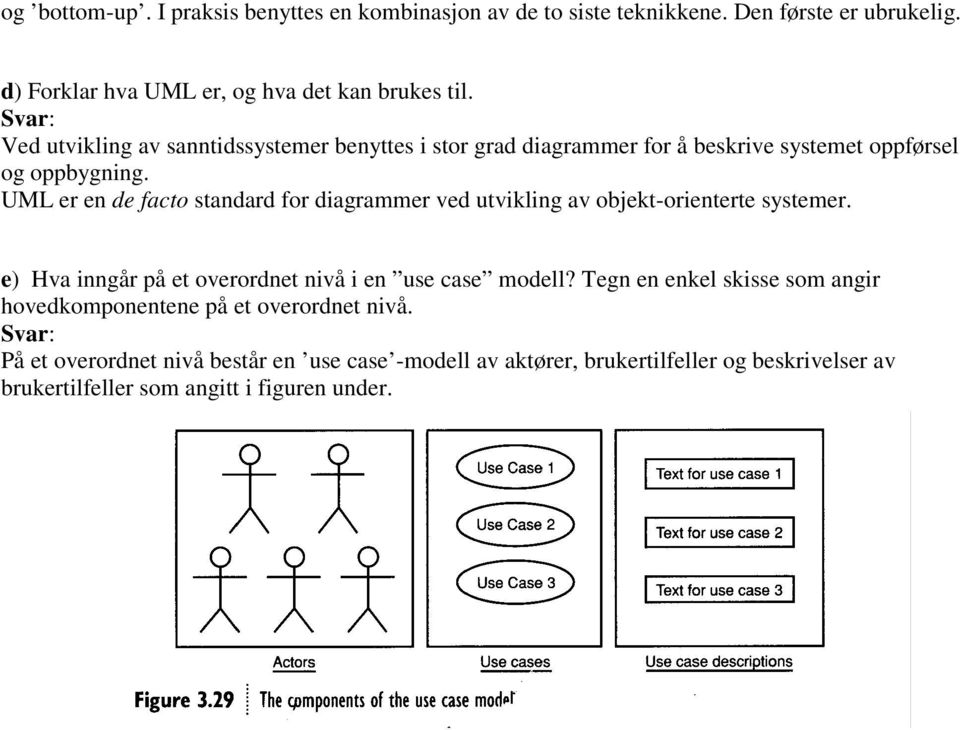 UML er en de facto standard for diagrammer ved utvikling av objekt-orienterte systemer. e) Hva inngår på et overordnet nivå i en use case modell?