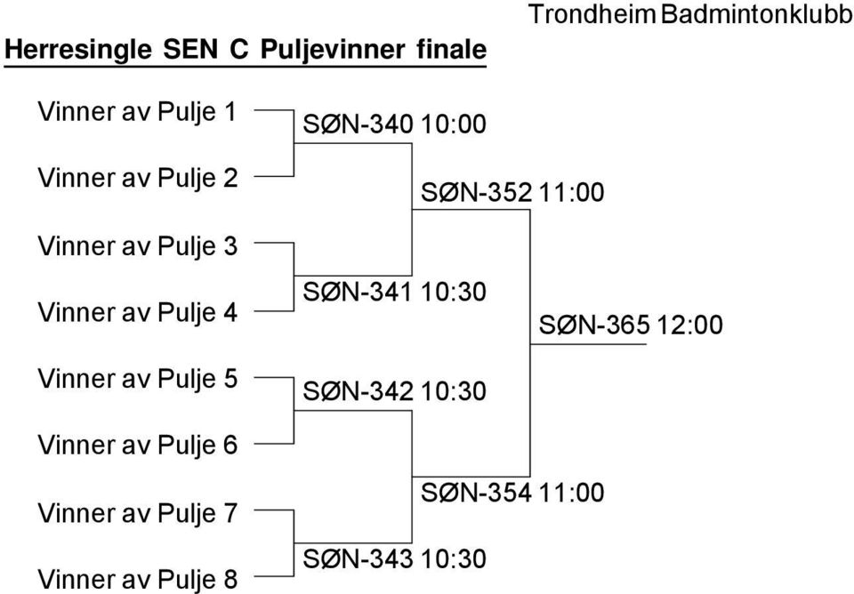 SØN-341 10:30 SØN-342 10:30 SØN-365 12:00 Vinner av Pulje 6