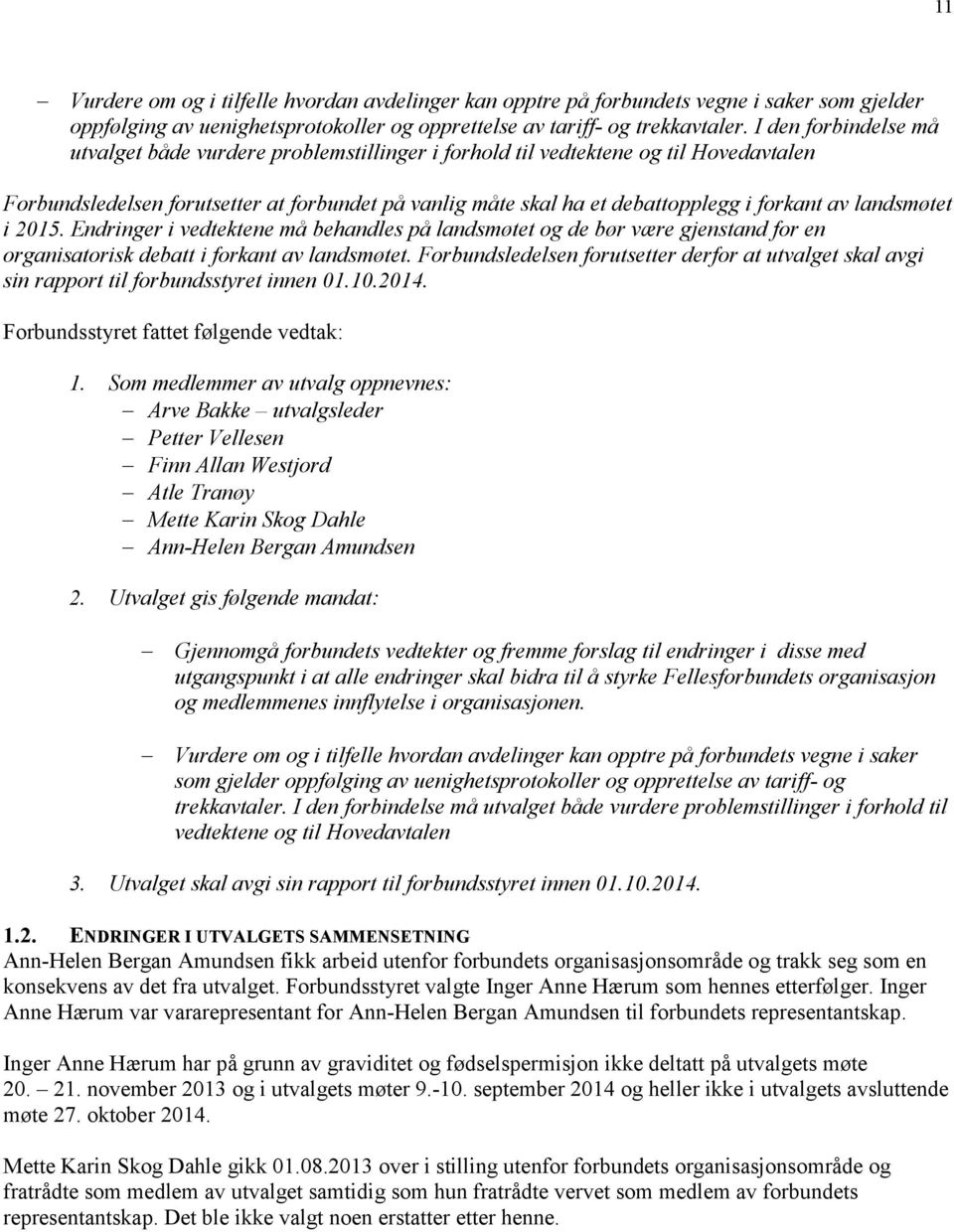 av landsmøtet i 2015. Endringer i vedtektene må behandles på landsmøtet og de bør være gjenstand for en organisatorisk debatt i forkant av landsmøtet.