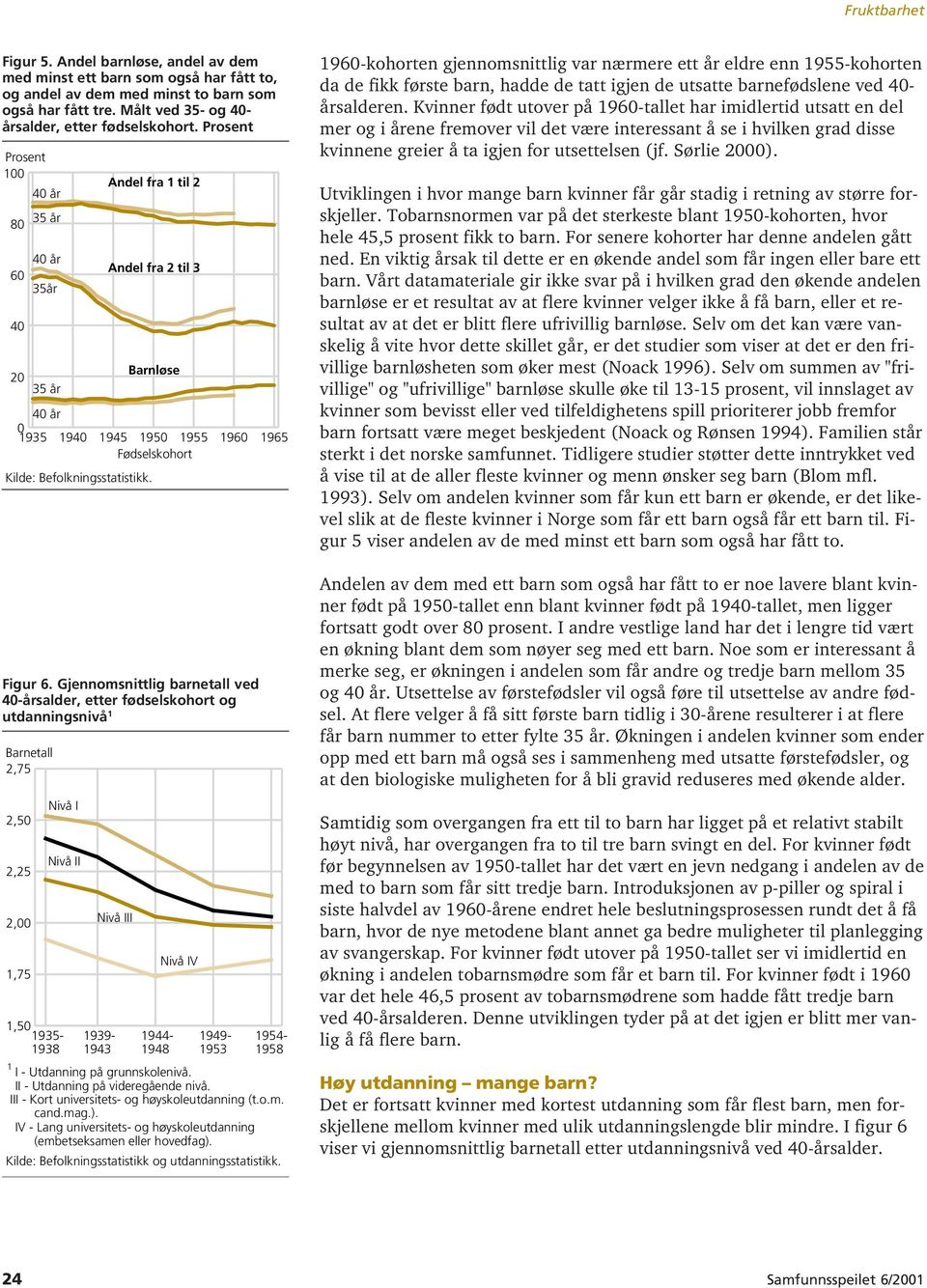 Gjennomsnittlig barnetall ved 4-årsalder, etter fødselskohort og utdanningsnivå 1 Barnetall 2,75 2,5 2,25 2, 1,75 1939-1943 1,5 1935-1938 1 Nivå I Nivå II Nivå III 1944-1948 1949-1953 Nivå IV