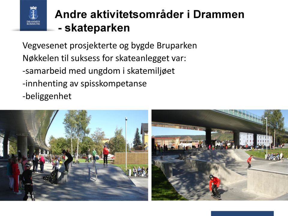 til suksess for skateanlegget var: -samarbeid med