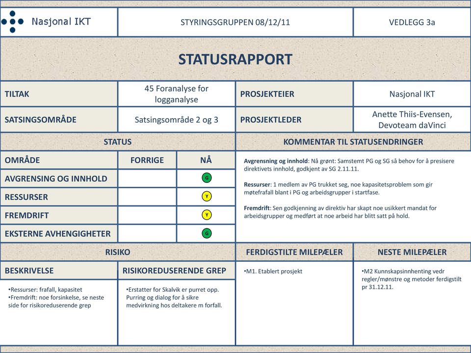 S 2.11.11. Ressurser: 1 medlem av P trukket seg, noe kapasitetsproblem som gir møtefrafall blant i P og arbeidsgrupper i startfase.