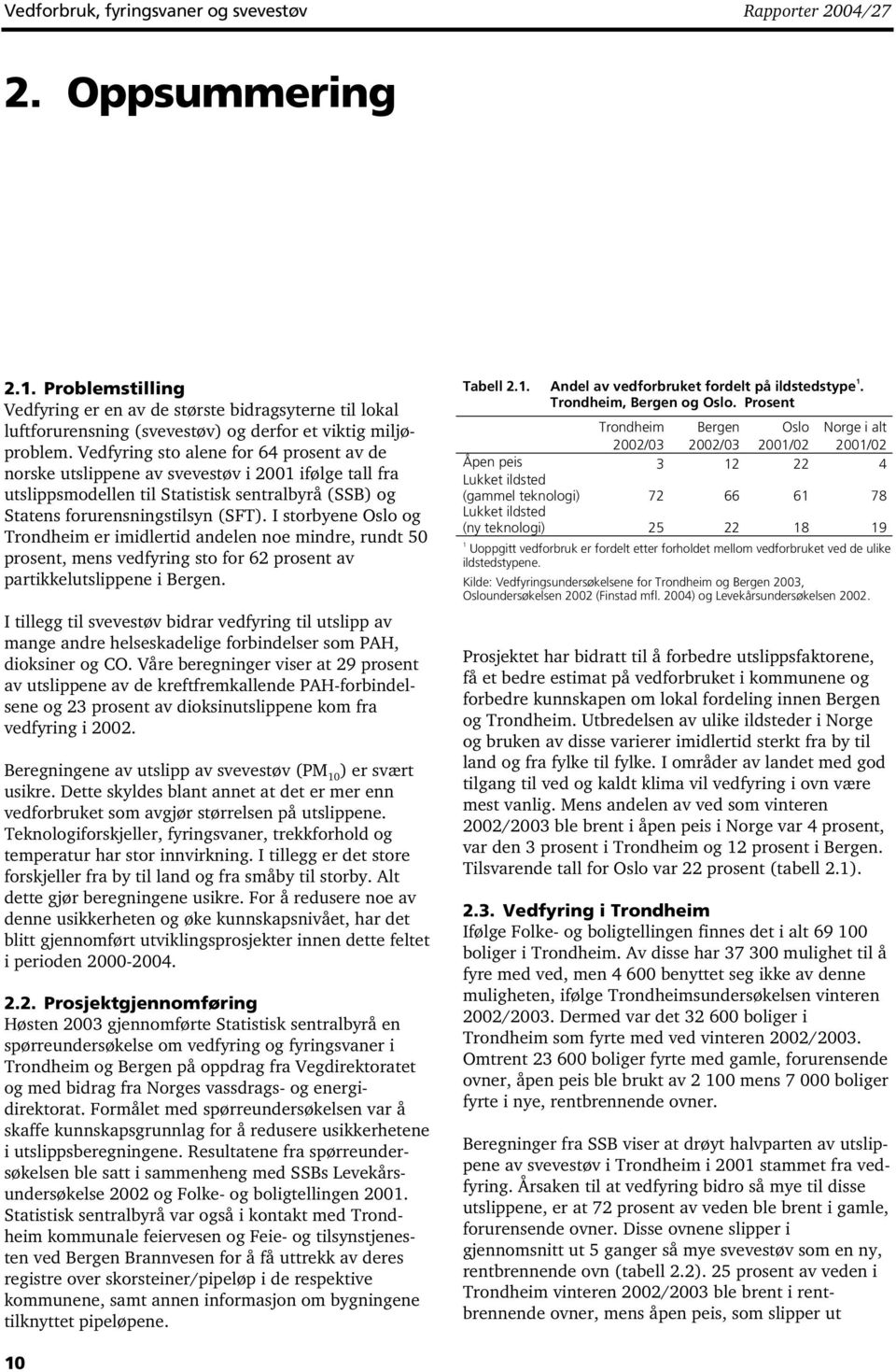 Vedfyring sto alene for 64 prosent av de norske utslippene av svevestøv i 2001 ifølge tall fra utslippsmodellen til Statistisk sentralbyrå (SSB) og Statens forurensningstilsyn (SFT).