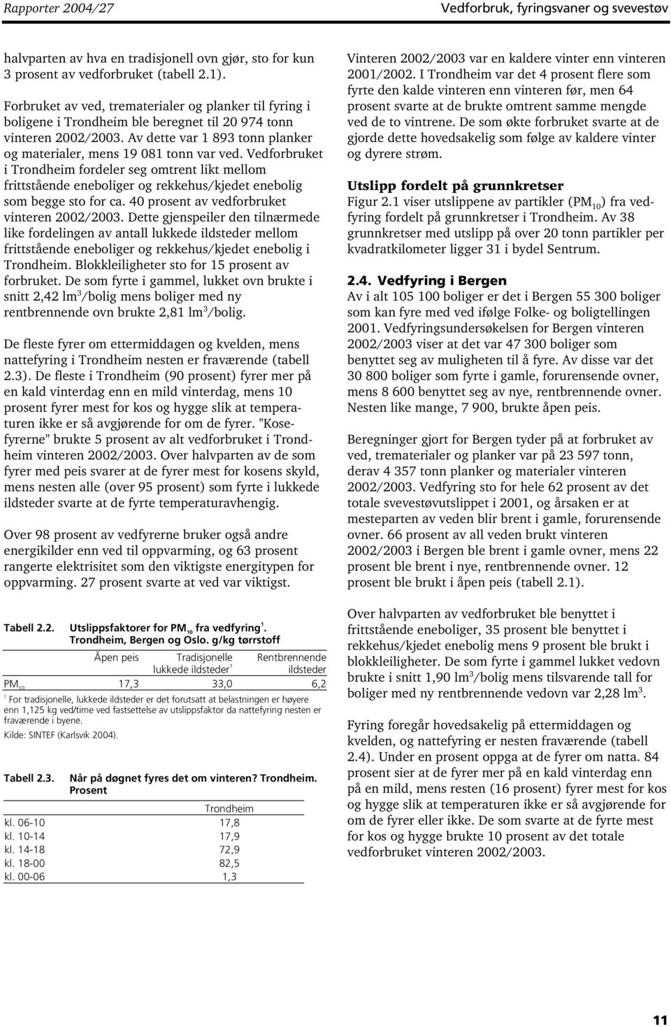 Vedforbruket i Trondheim fordeler seg omtrent likt mellom frittstående eneboliger og rekkehus/kjedet enebolig som begge sto for ca. 40 prosent av vedforbruket vinteren 2002/2003.