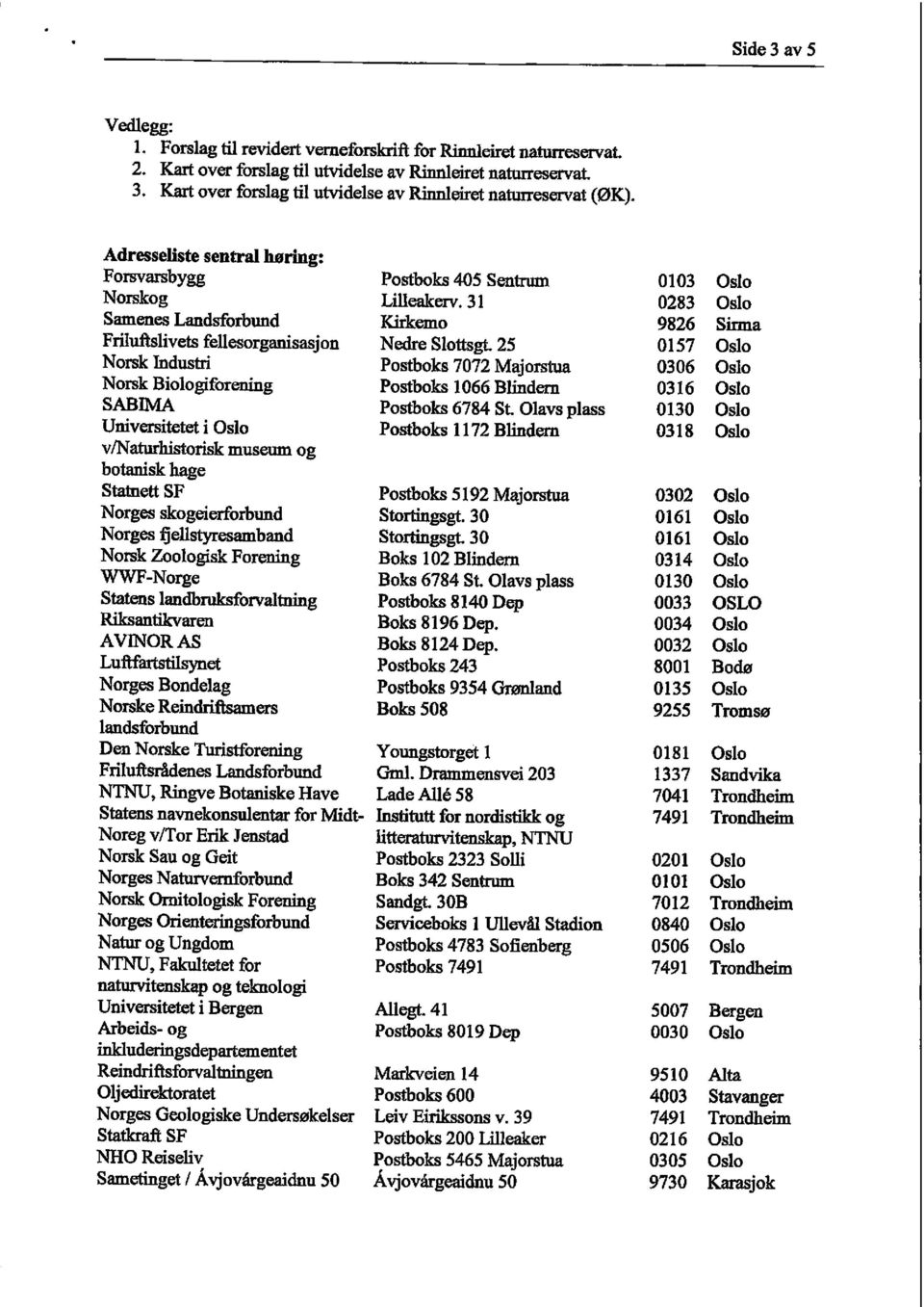 25 0157 Oslo Norsk Industri Postboks 7072 Majorstua 0306 Oslo Norsk Biologiforening Postboks 1066 Blindern 0316 Oslo SABIMA Postboks 6784 St.