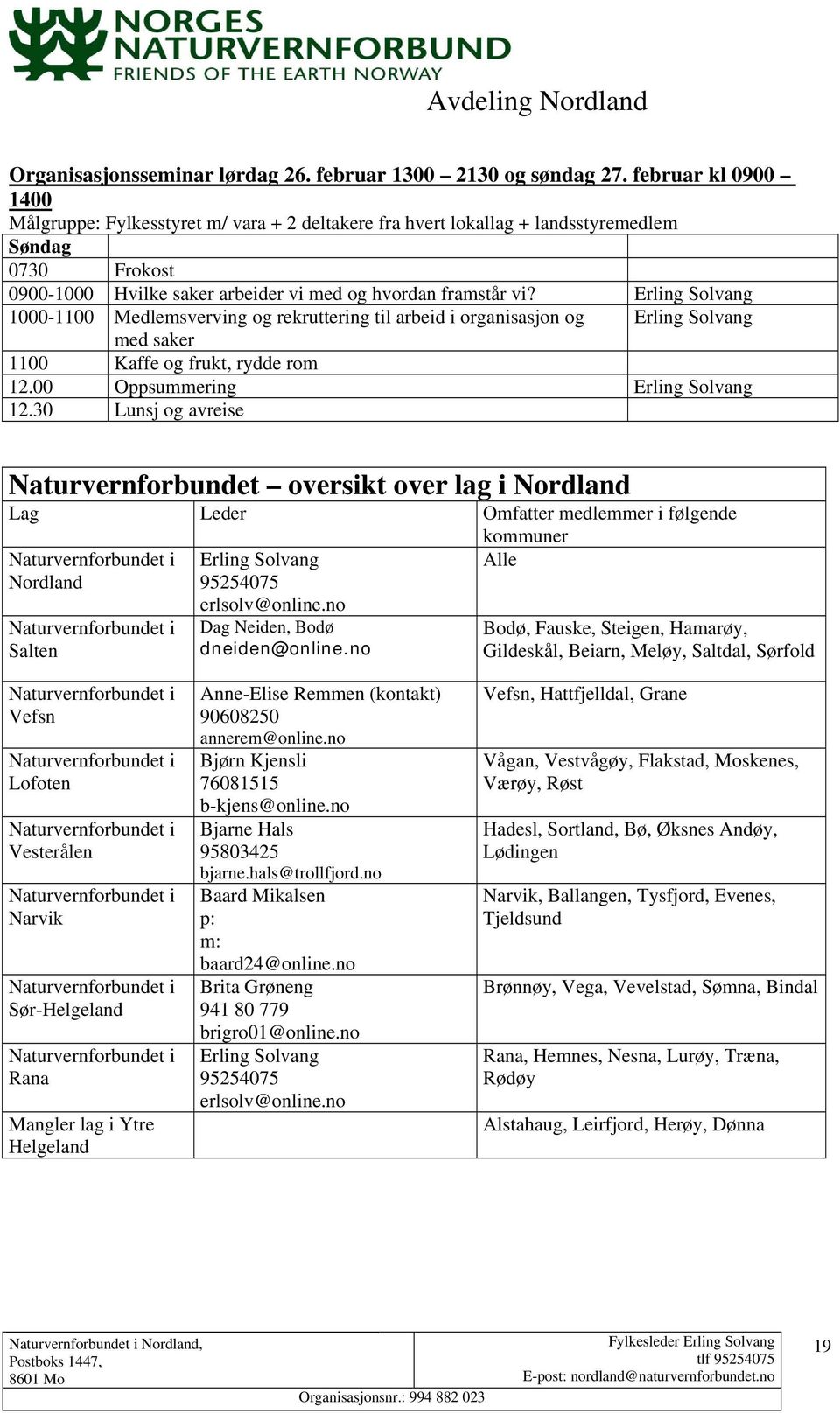 Solvang 1000-1100 Medlemsverving og rekruttering til arbeid i organisasjon og Solvang med saker 1100 Kaffe og frukt, rydde rom 12.00 Oppsummering Solvang 12.