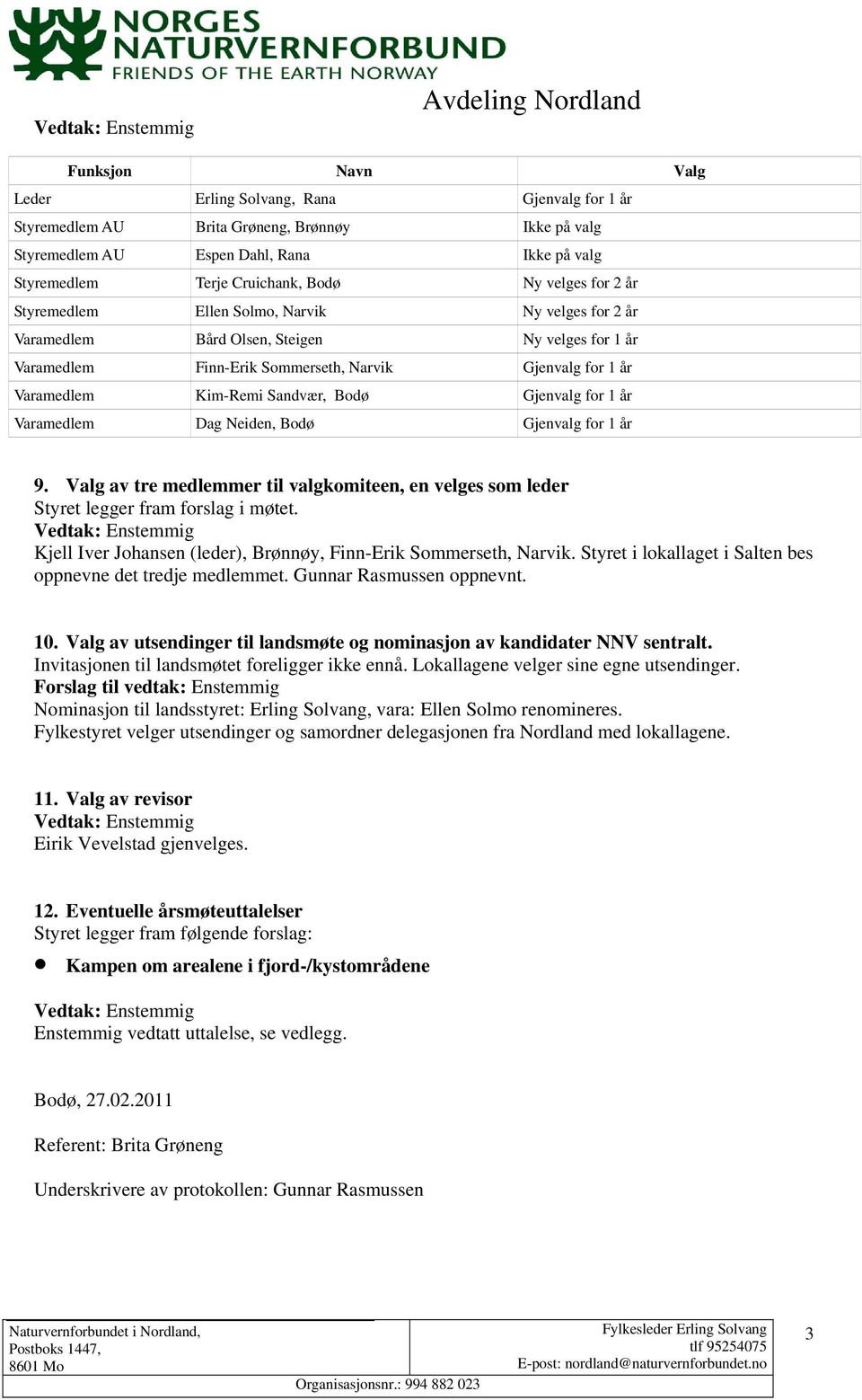 Gjenvalg for 1 år Varamedlem Kim-Remi Sandvær, Bodø Gjenvalg for 1 år Varamedlem Dag Neiden, Bodø Gjenvalg for 1 år 9.