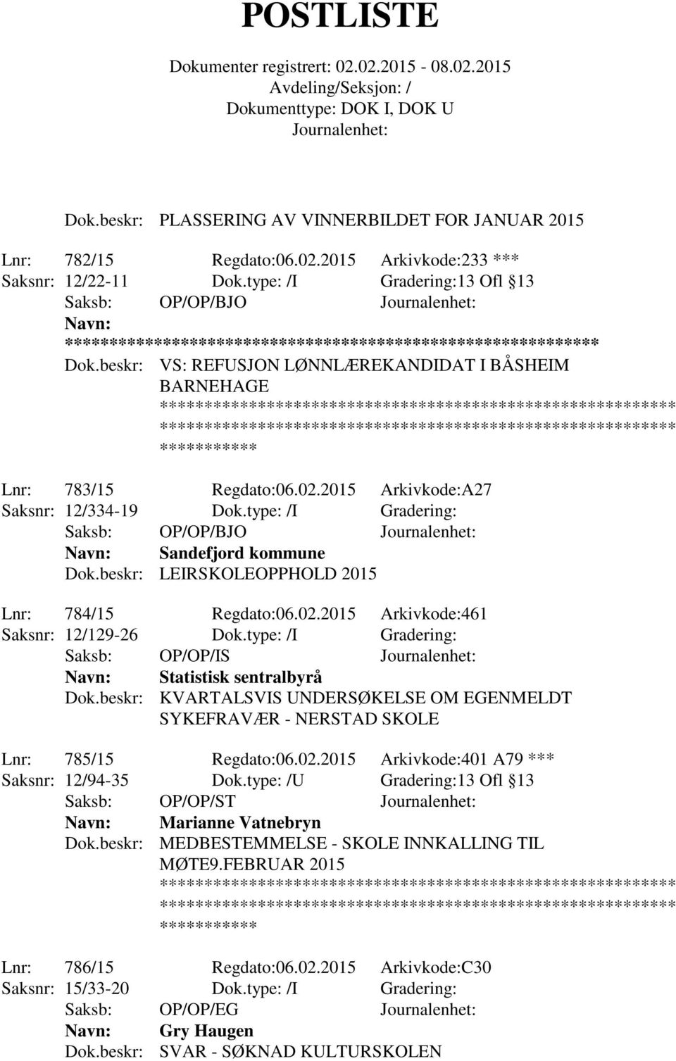 beskr: LEIRSKOLEOPPHOLD 2015 Lnr: 784/15 Regdato:06.02.2015 Arkivkode:461 Saksnr: 12/129-26 Dok.type: /I Gradering: Saksb: OP/OP/IS Statistisk sentralbyrå Dok.