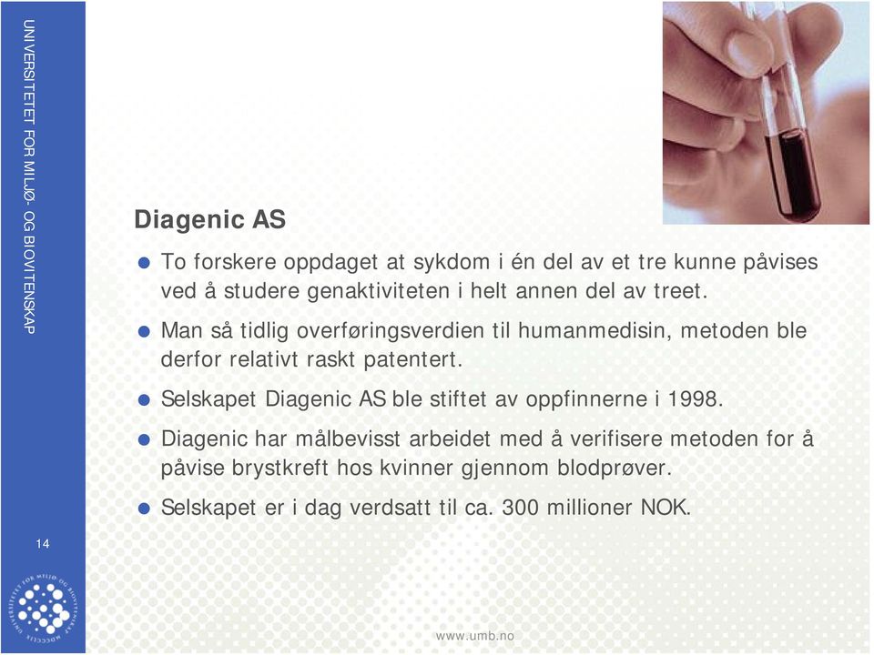 Man så tidlig overføringsverdien til humanmedisin, metoden ble derfor relativt raskt patentert.