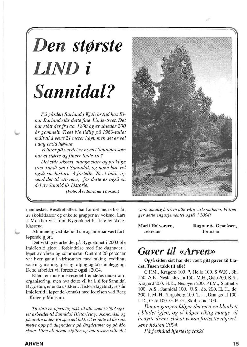 Det star sikkert mange store og prektige trcer rundt om i Sannidal, og no en har vel ogsa sin historie a fortelle. Ta et bilde og send det til «Arven», for dette er ogsa en del av Sannidals historie.