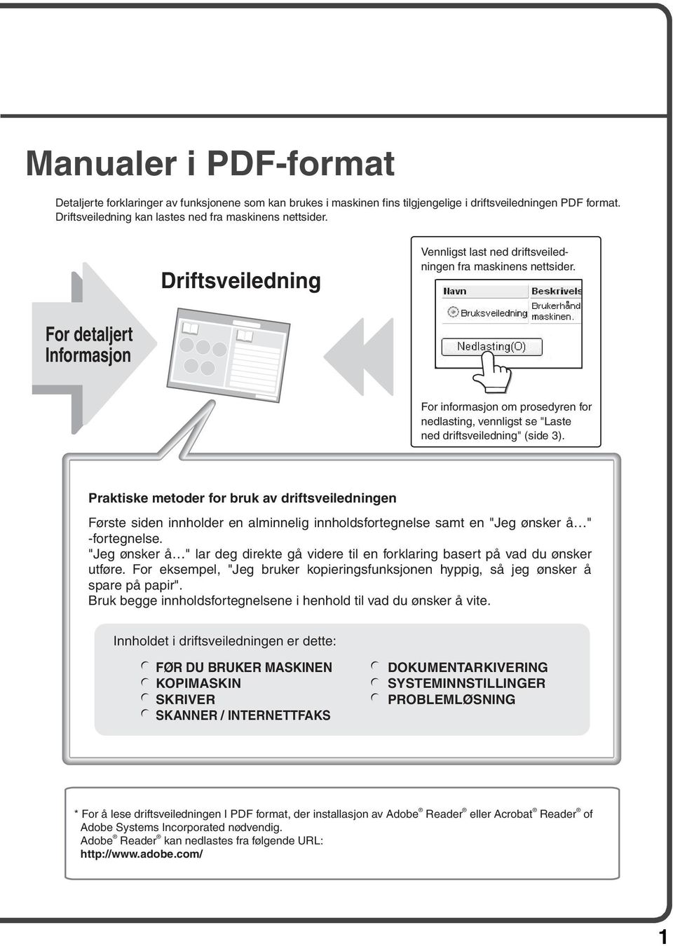 For detaljert Informasjon TBD For informasjon om prosedyren for nedlasting, vennligst se "Laste ned driftsveiledning" (side 3).