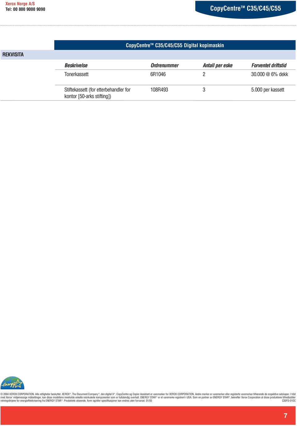 XEROX, The Document Company, den digital X, CopyCentre og Copier Assistant er varemerker for XEROX CORPORATION.