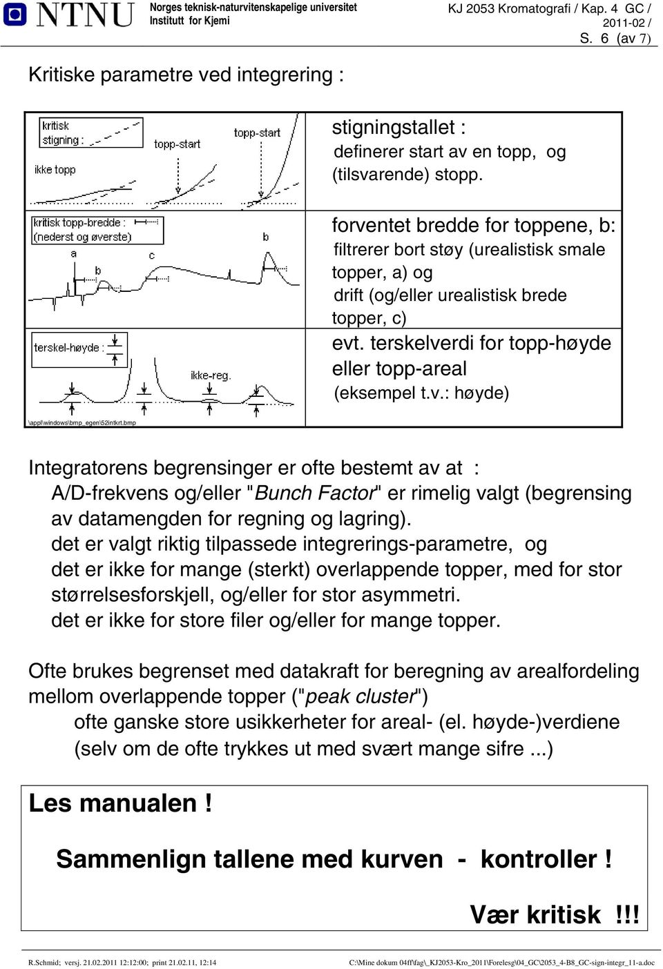 bmp Integratorens begrensinger er ofte bestemt av at : A/D-frekvens og/eller "Bunch Factor" er rimelig valgt (begrensing av datamengden for regning og lagring).