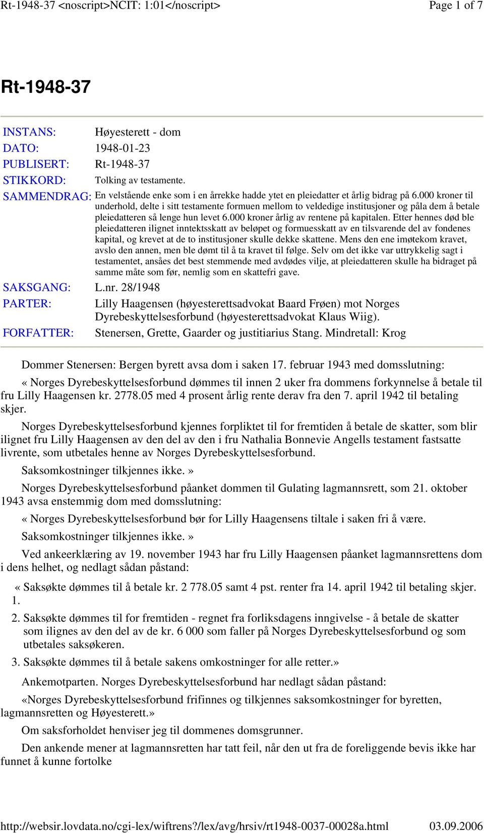 000 kroner til underhold, delte i sitt testamente formuen mellom to veldedige institusjoner og påla dem å betale pleiedatteren så lenge hun levet 6.000 kroner årlig av rentene på kapitalen.