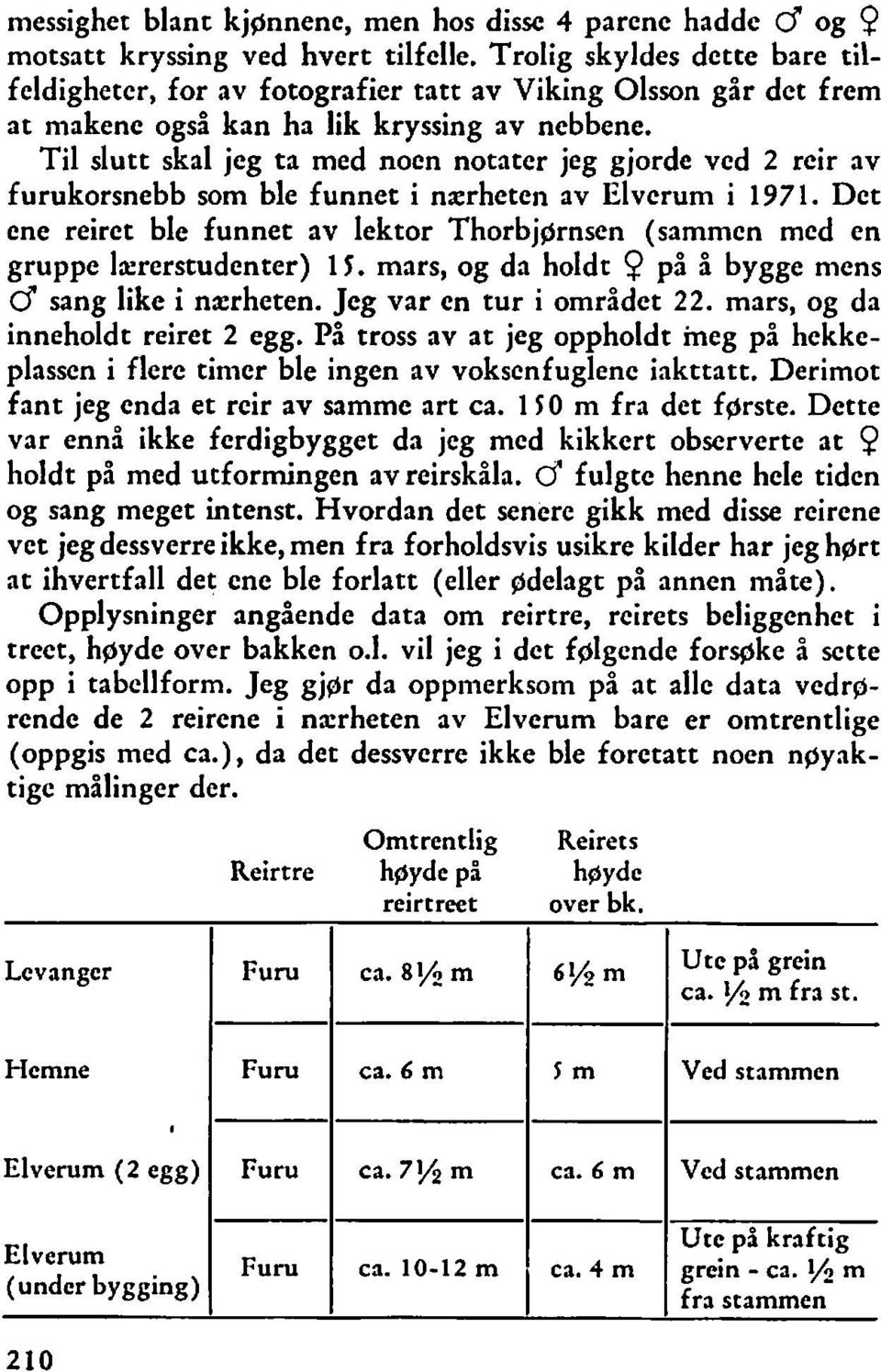 Til slutt skal jeg ta med noen notater jeg gjorde ved 2 reir av furukorsnebb som ble funnet i nærheten av Elverum i 1971.