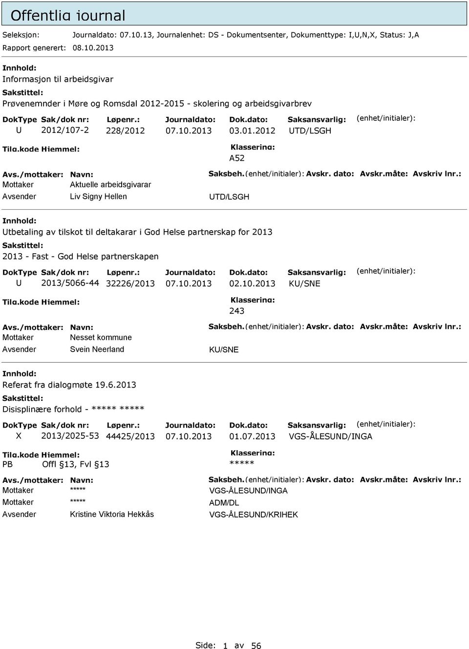 : Mottaker Aktuelle arbeidsgivarar Liv Signy Hellen TD/LSGH tbetaling av tilskot til deltakarar i God Helse partnerskap for 2013 2013 - Fast - God Helse partnerskapen 2013/5066-44 32226/2013 K/SNE