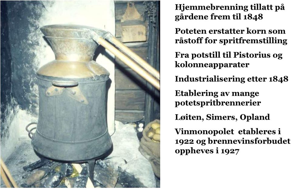 Industrialisering etter 1848 Etablering av mange potetspritbrennerier Løiten,