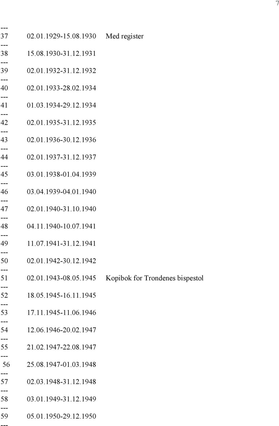 1941 49 11.07.1941-31.12.1941 50 02.01.1942-30.12.1942 51 02.01.1943-08.05.1945 Kopibok for Trondenes bispestol 52 18.05.1945-16.11.1945 53 17.11.1945-11.