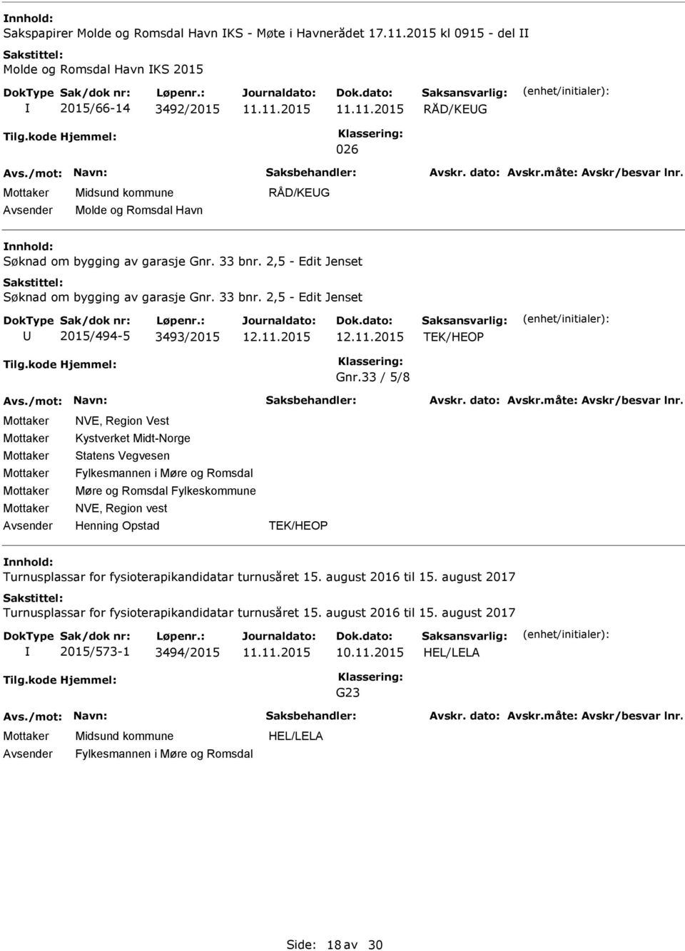 2,5 - Edit Jenset Søknad om bygging av garasje Gnr. 33 bnr. 2,5 - Edit Jenset 2015/494-5 3493/2015 Gnr.