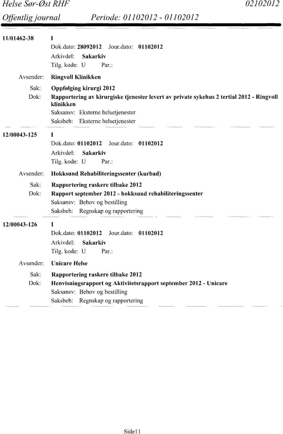 Ringvoll klinikken Hokksund Rehabiliteringssenter (kurbad) 12/00043-126 I Sak: Rapportering raskere tilbake 2012 Dok: Rapport september 2012 - hokksund