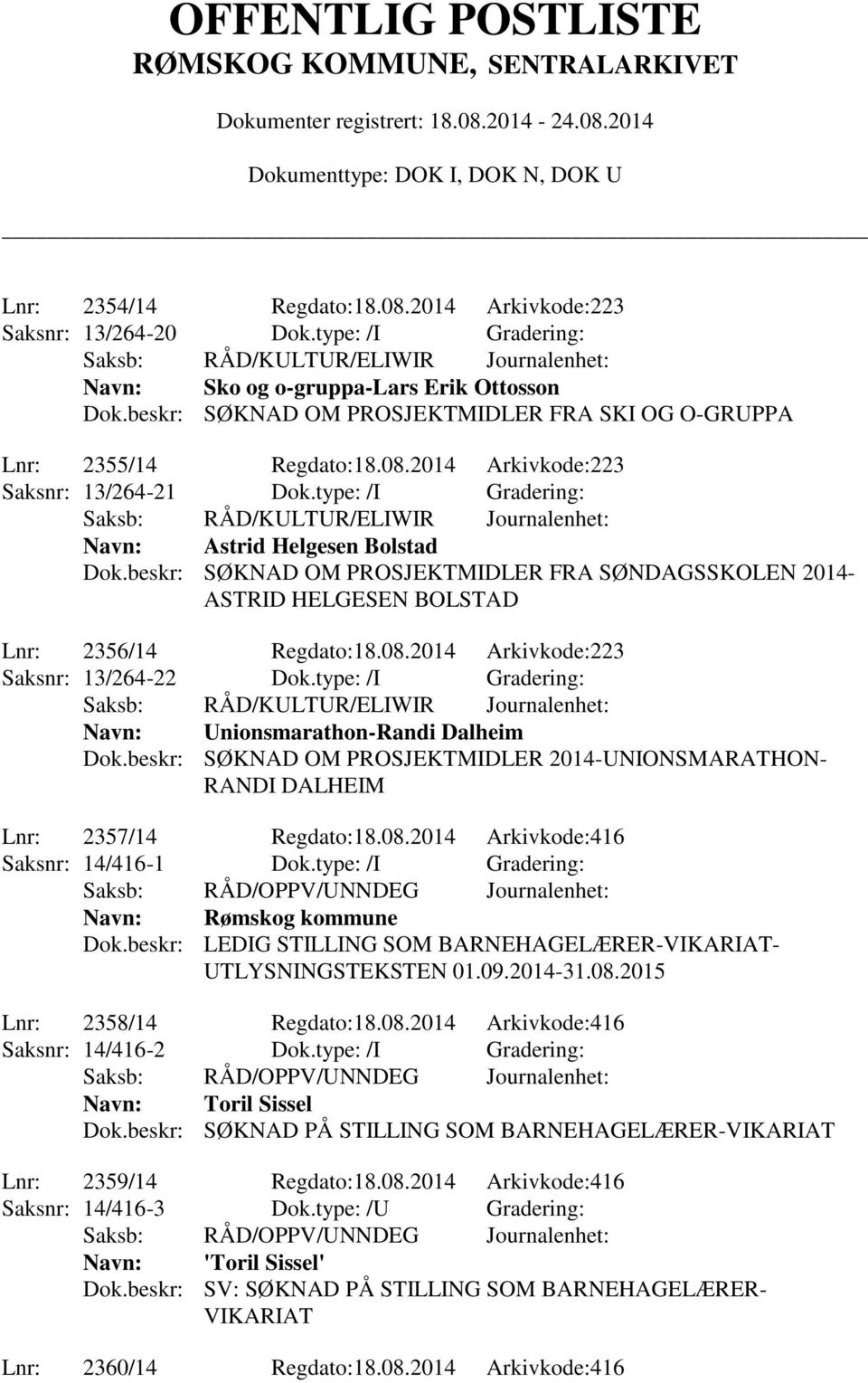 beskr: SØKNAD OM PROSJEKTMIDLER FRA SØNDAGSSKOLEN 2014- ASTRID HELGESEN BOLSTAD Lnr: 2356/14 Regdato:18.08.2014 Arkivkode:223 Saksnr: 13/264-22 Dok.