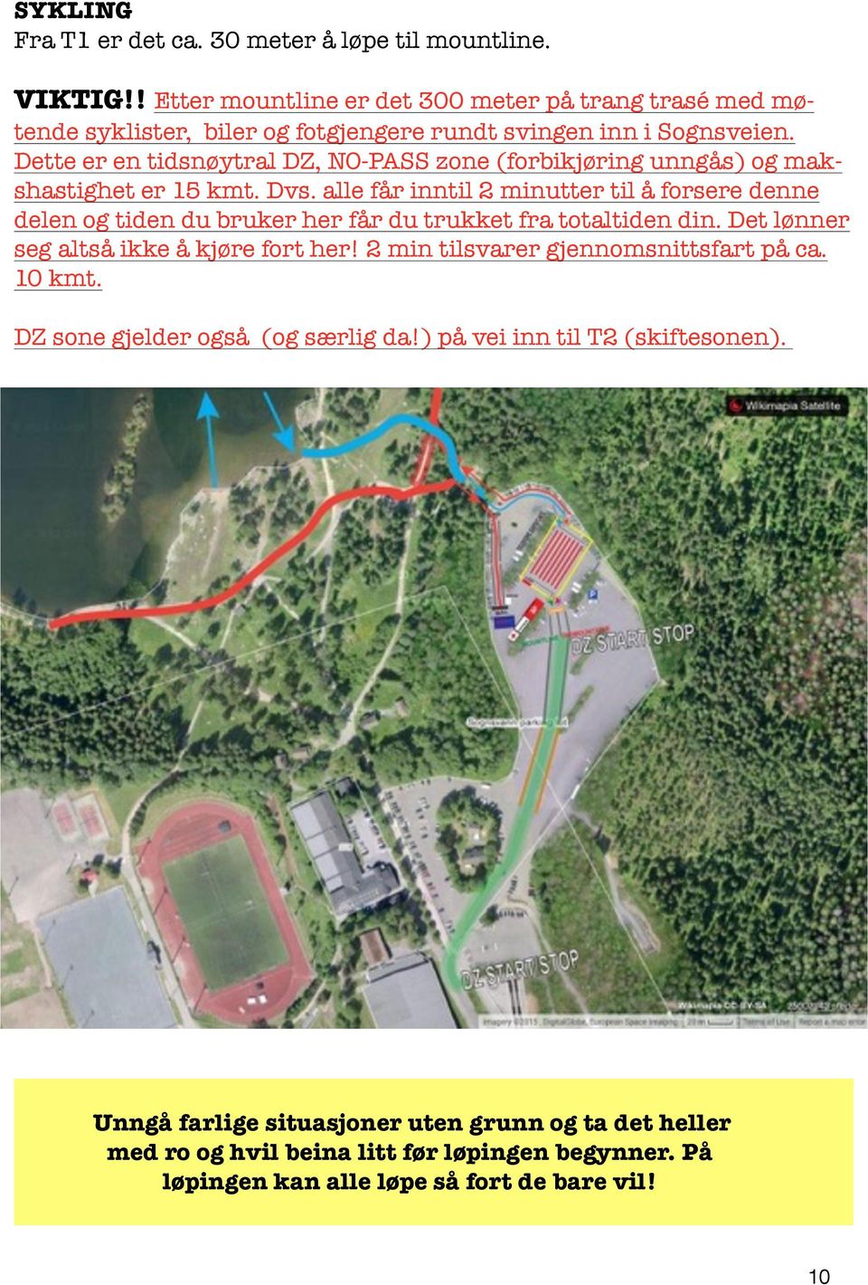 Dette er en tidsnøytral DZ, NO-PASS zone (forbikjøring unngås) og makshastighet er 15 kmt. Dvs.