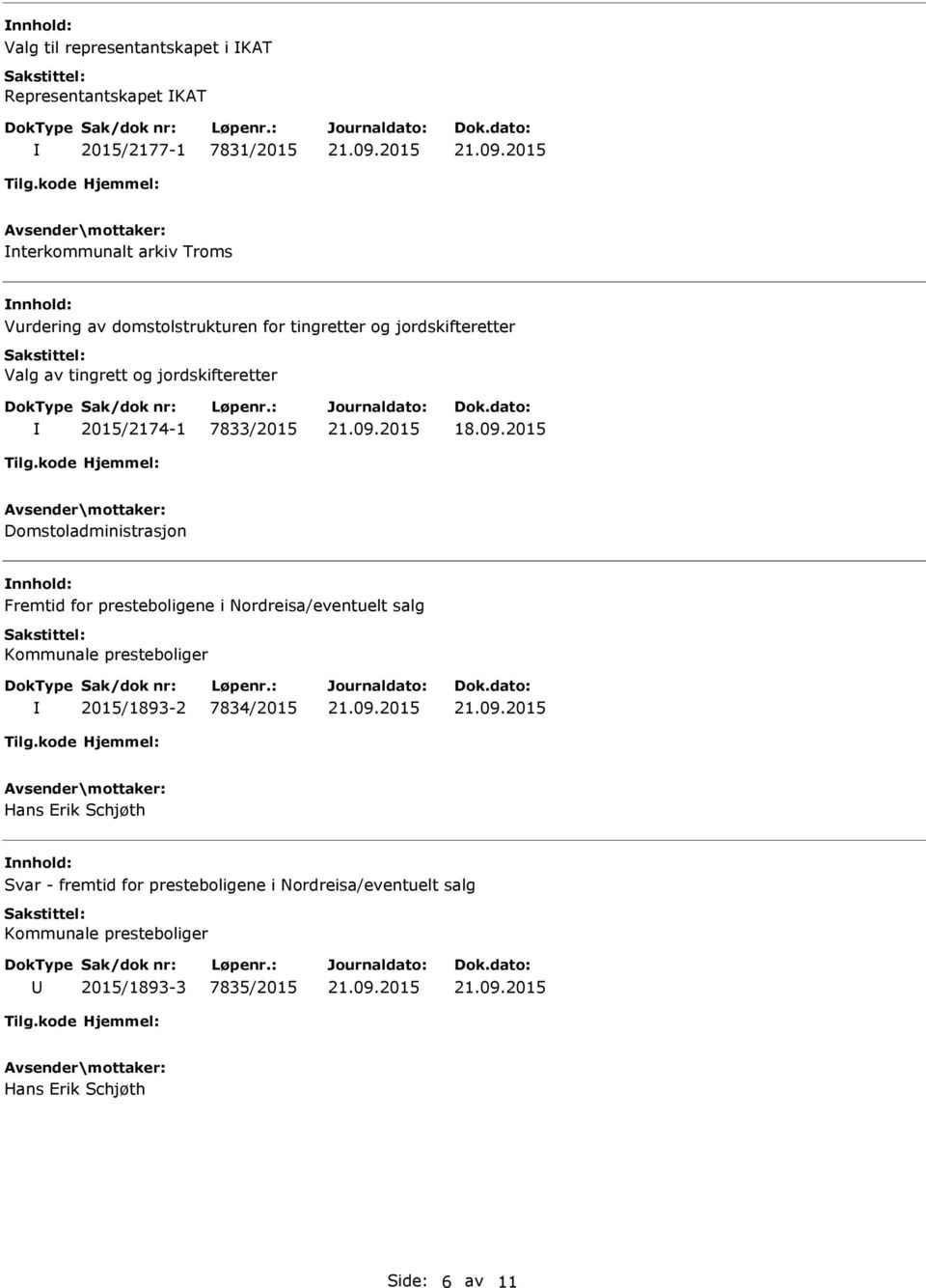 Domstoladministrasjon Fremtid for presteboligene i Nordreisa/eventuelt salg Kommunale presteboliger 2015/1893-2 7834/2015 Hans