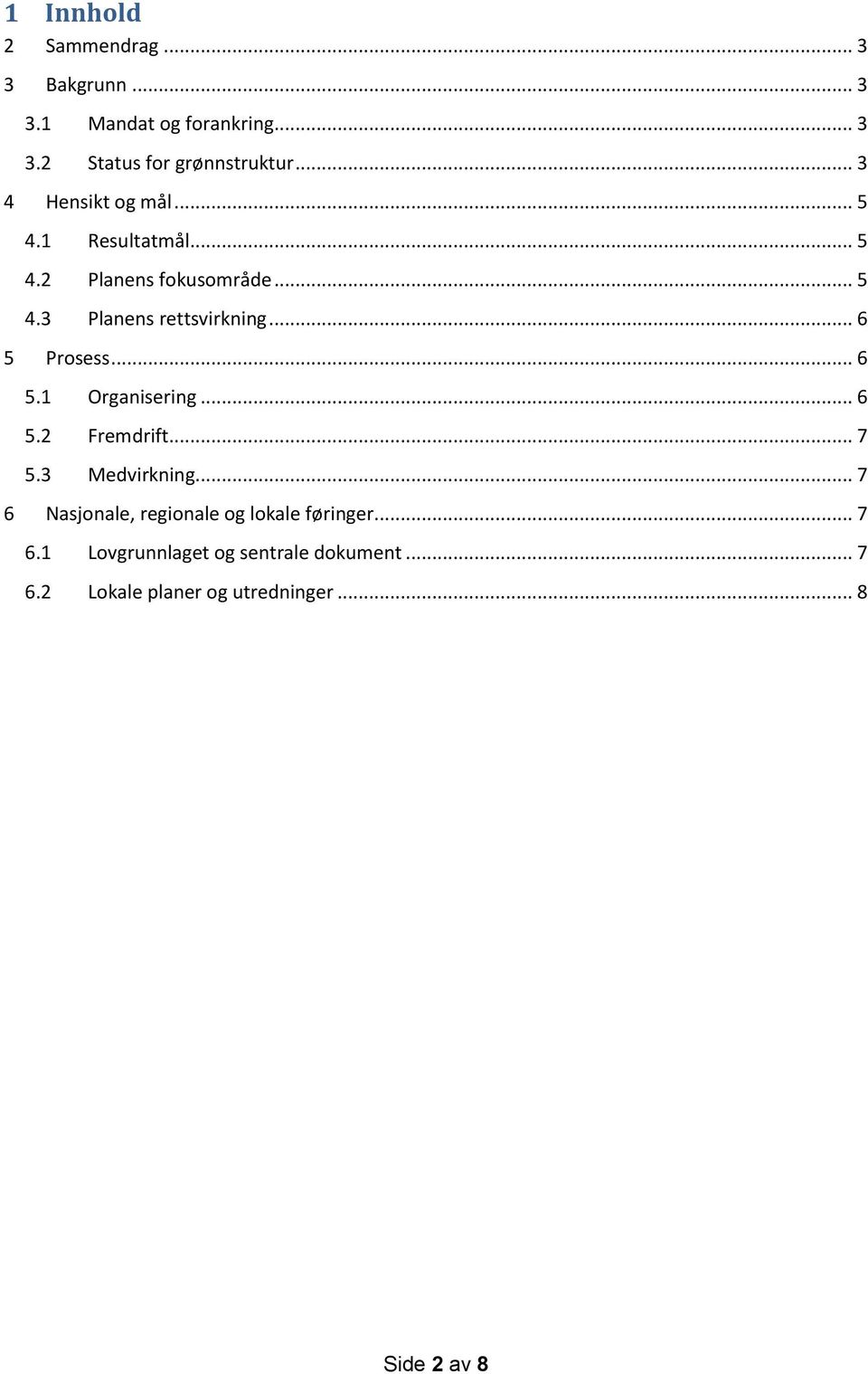 .. 6 5 Prosess... 6 5.1 Organisering... 6 5.2 Fremdrift... 7 5.3 Medvirkning.